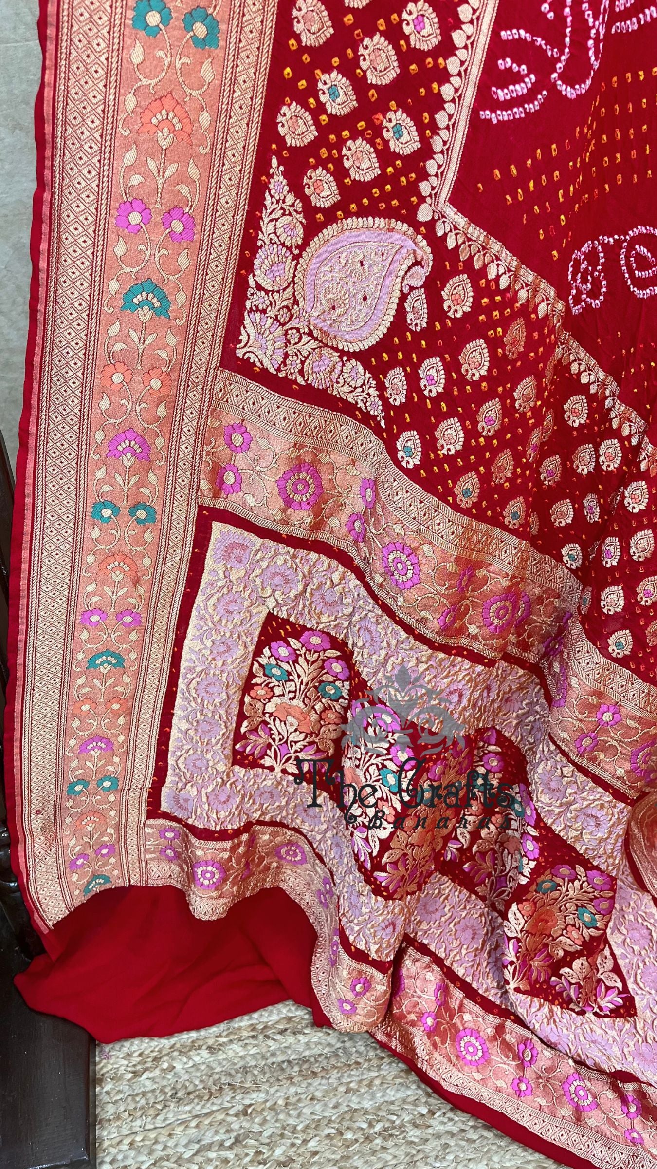 Pure Georgette Banarasi Handloom Bandhej Saree