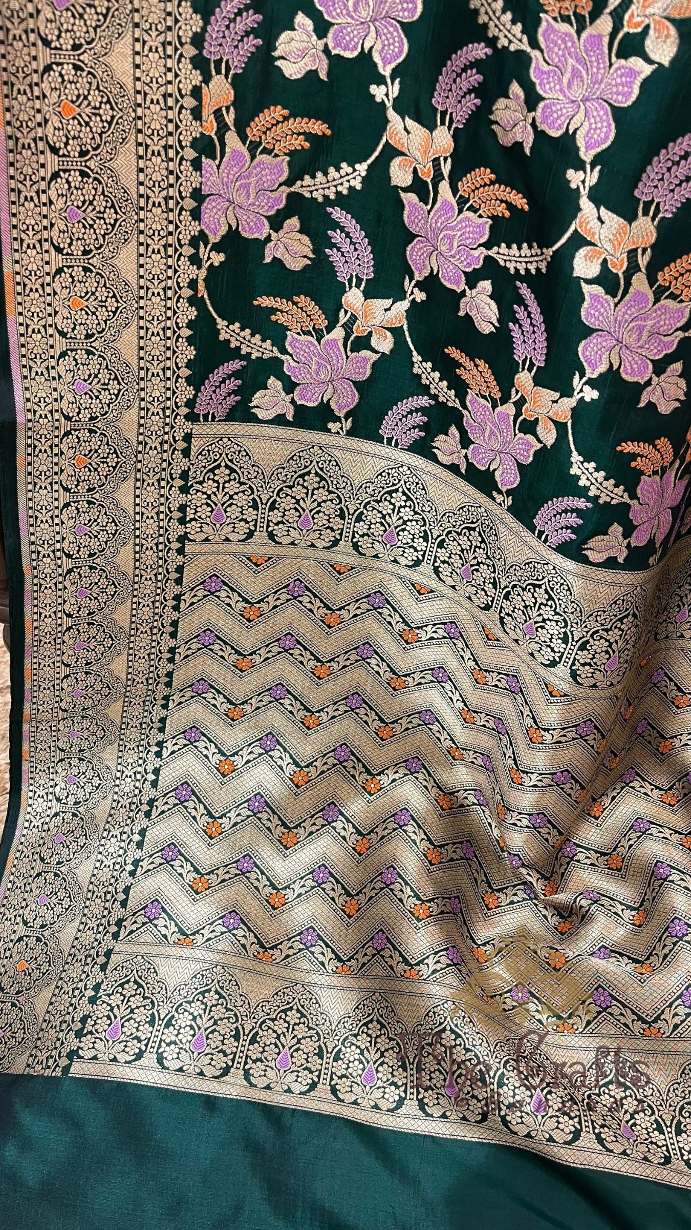 Pure Katan Silk Handloom Banarasi Saree - Jaal work with Meenakari