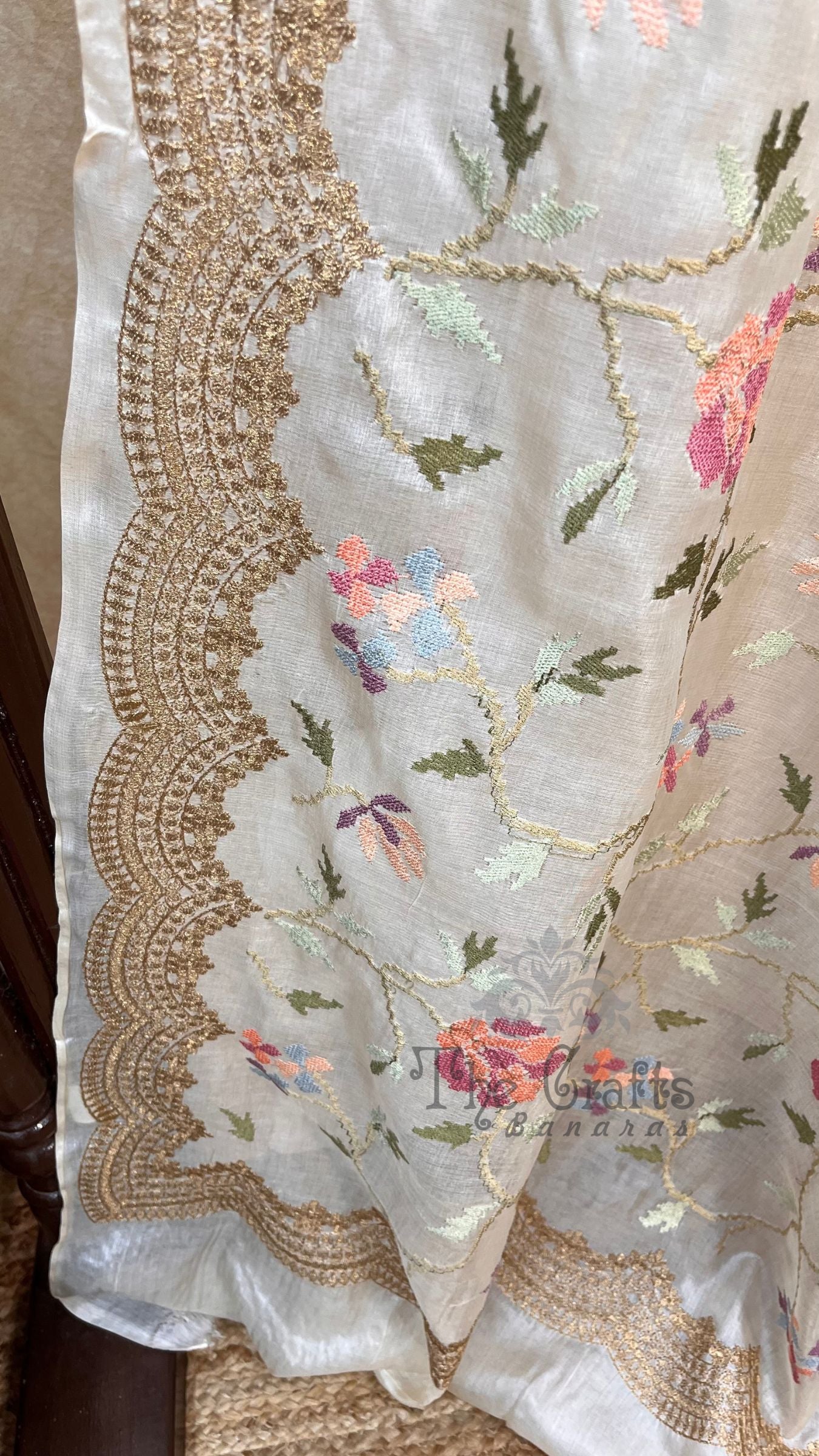 Pure Tussar Silk Chikankari Handloom Banarasi Saree