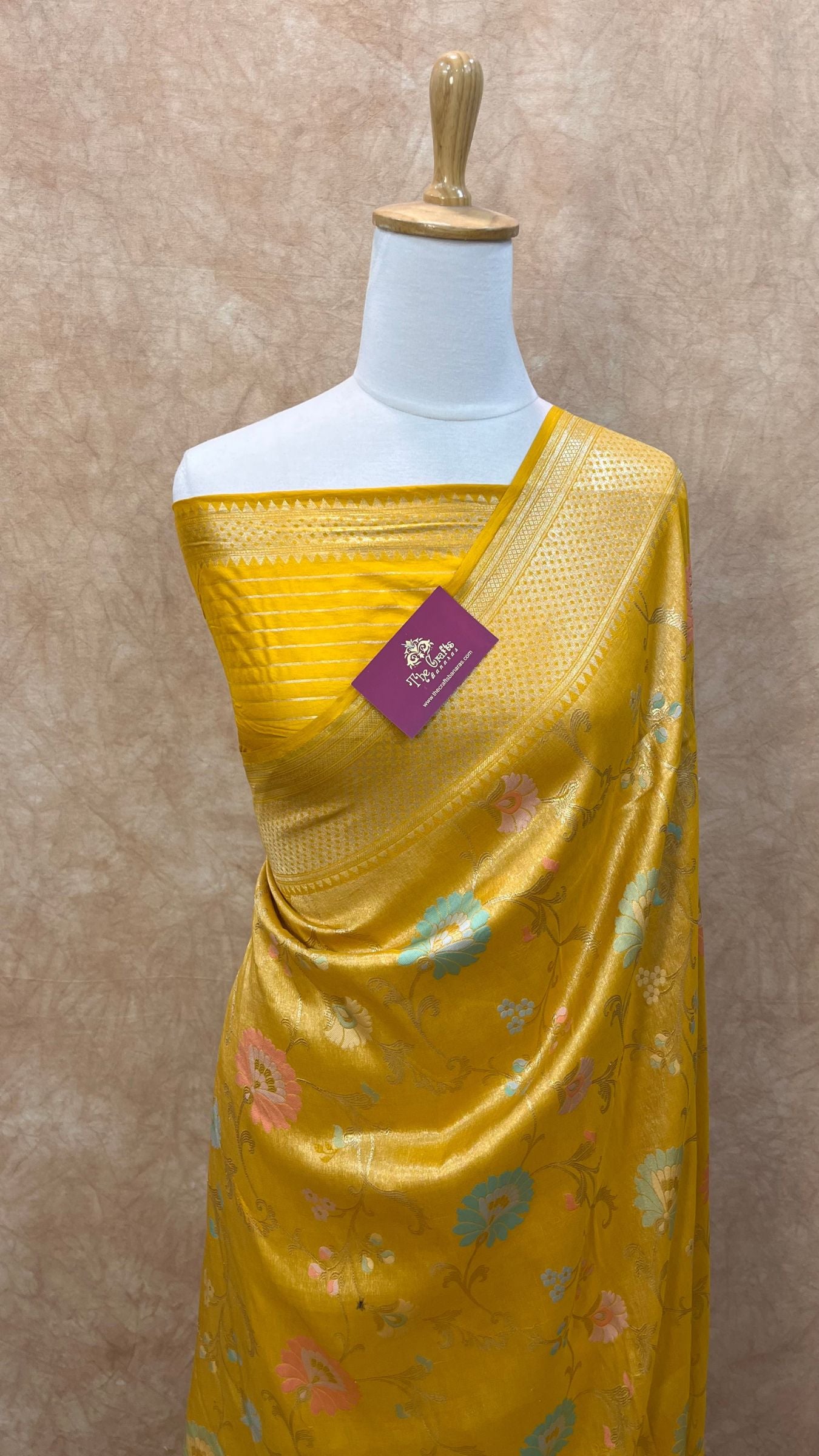 Tissue Georgette Handloom Banarasi Saree - Jaal with Meenakari