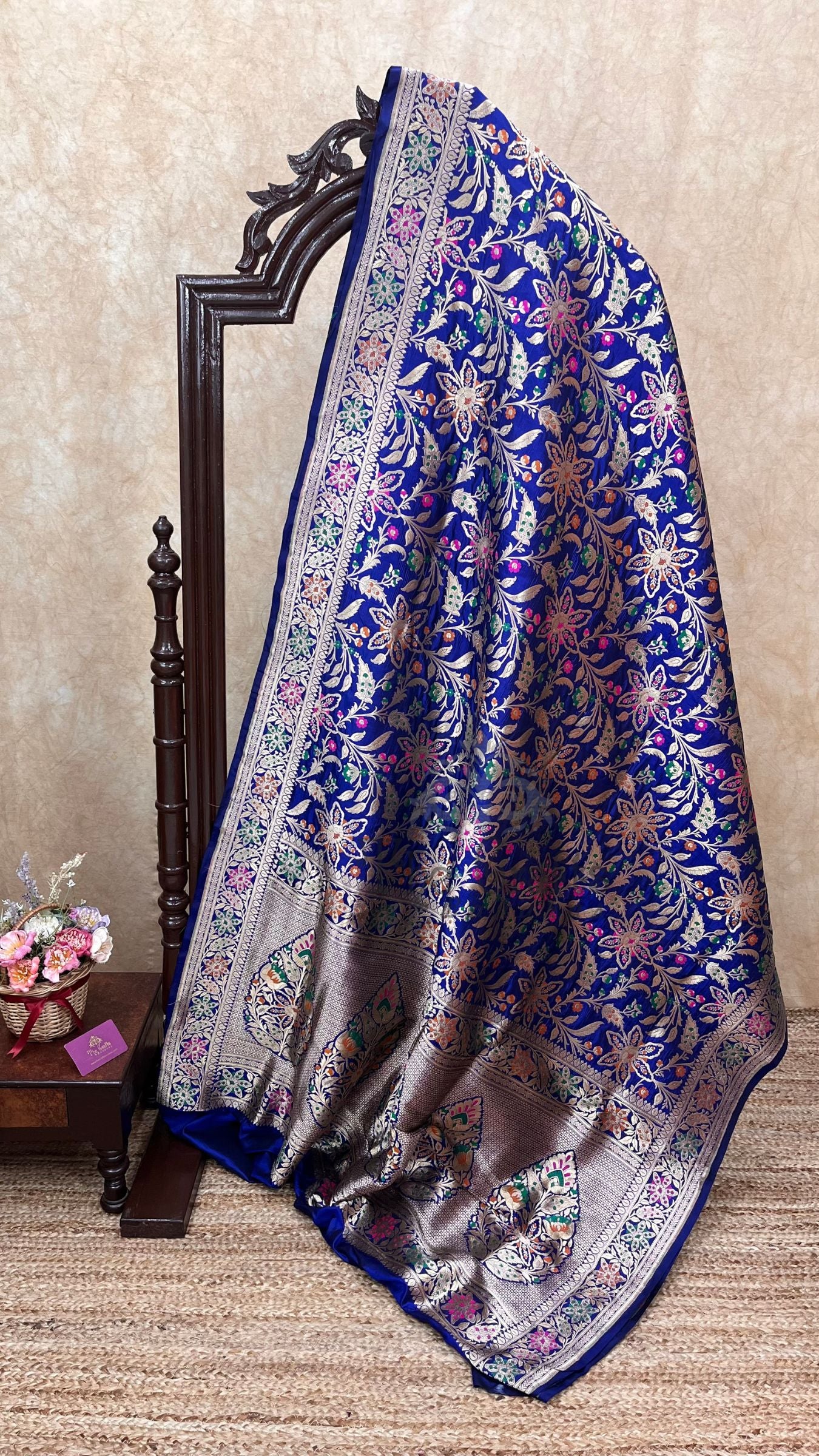 Pure Katan Silk Handloom Banarasi Saree - Jaal With Meenakari