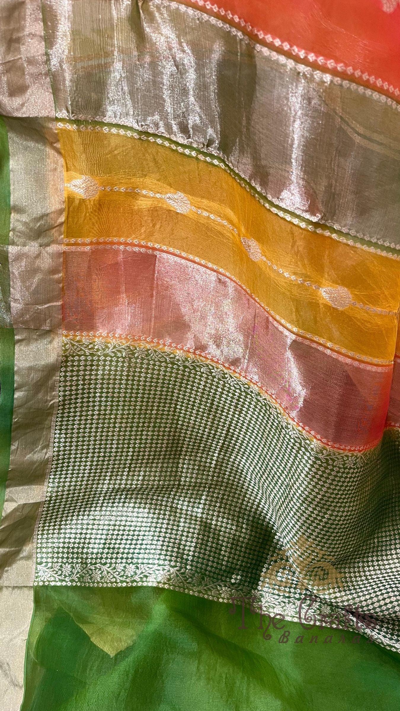 Rangkat Pure Kora Tissue Silk Handloom Banarasi Saree- Kadhua Motifs