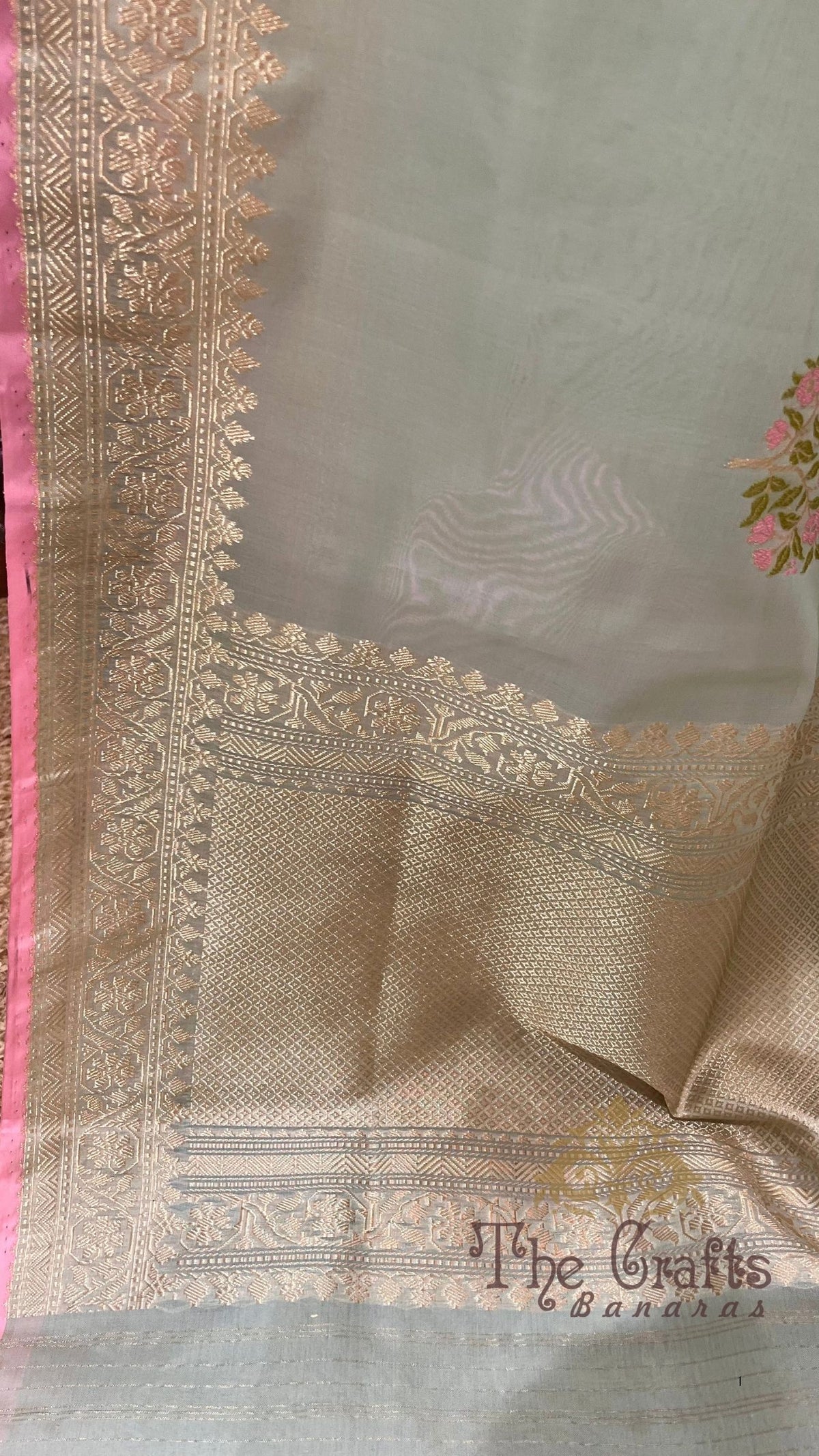 Pure Kora Silk Handloom Banarasi Saree - Kadhua Sona Rupa Bootis with Meenakari Border