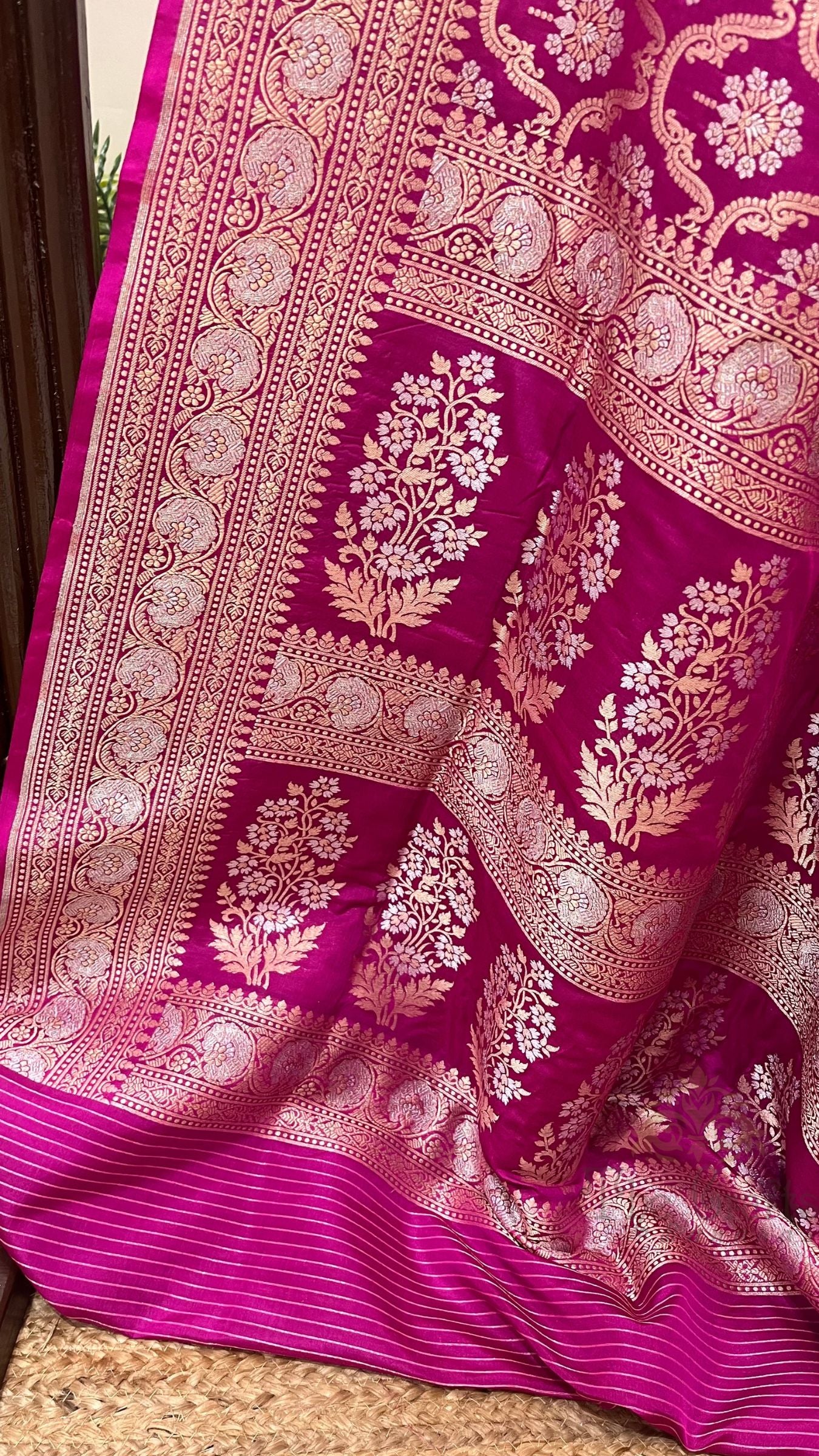 Pure Katan Silk Handloom Banarasi Saree - All over Sona Roopa Jaal work