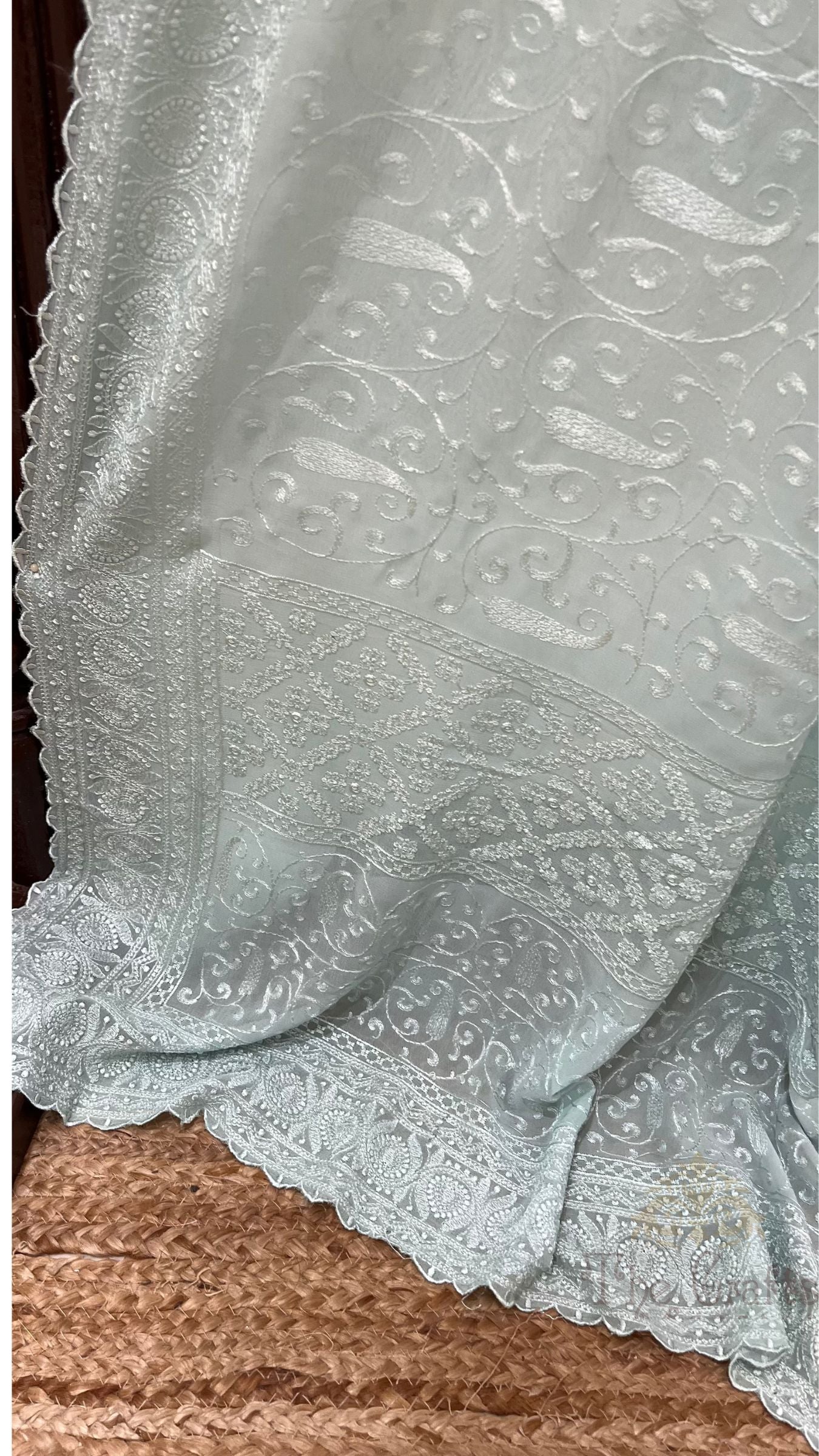 Pure Georgette Chikankari Handloom Banarasi Saree
