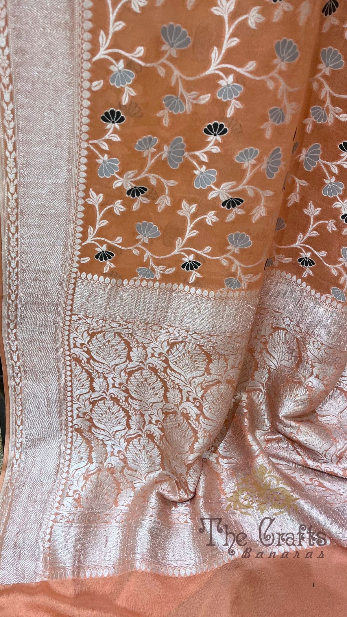 Khaddi Georgette Handloom Banarasi Saree - Jaal with Meenakari