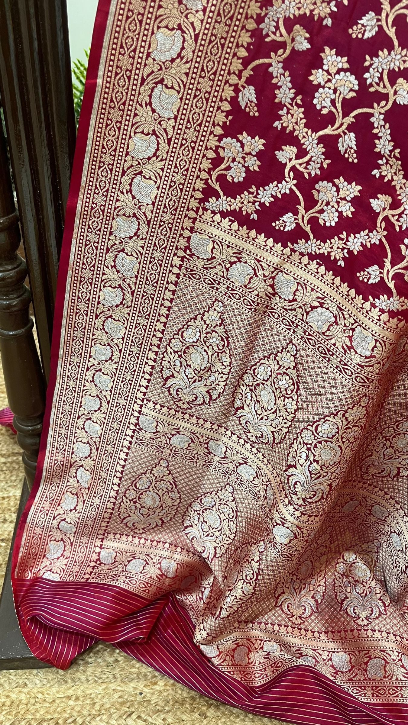 Pure Katan Silk Handloom Banarasi Saree - All Over Sona Rupa Jaal Work