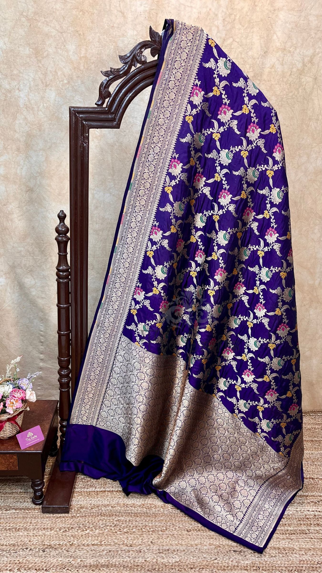 Pure Katan Silk Handloom Banarasi Saree - Jaal With Meenakari
