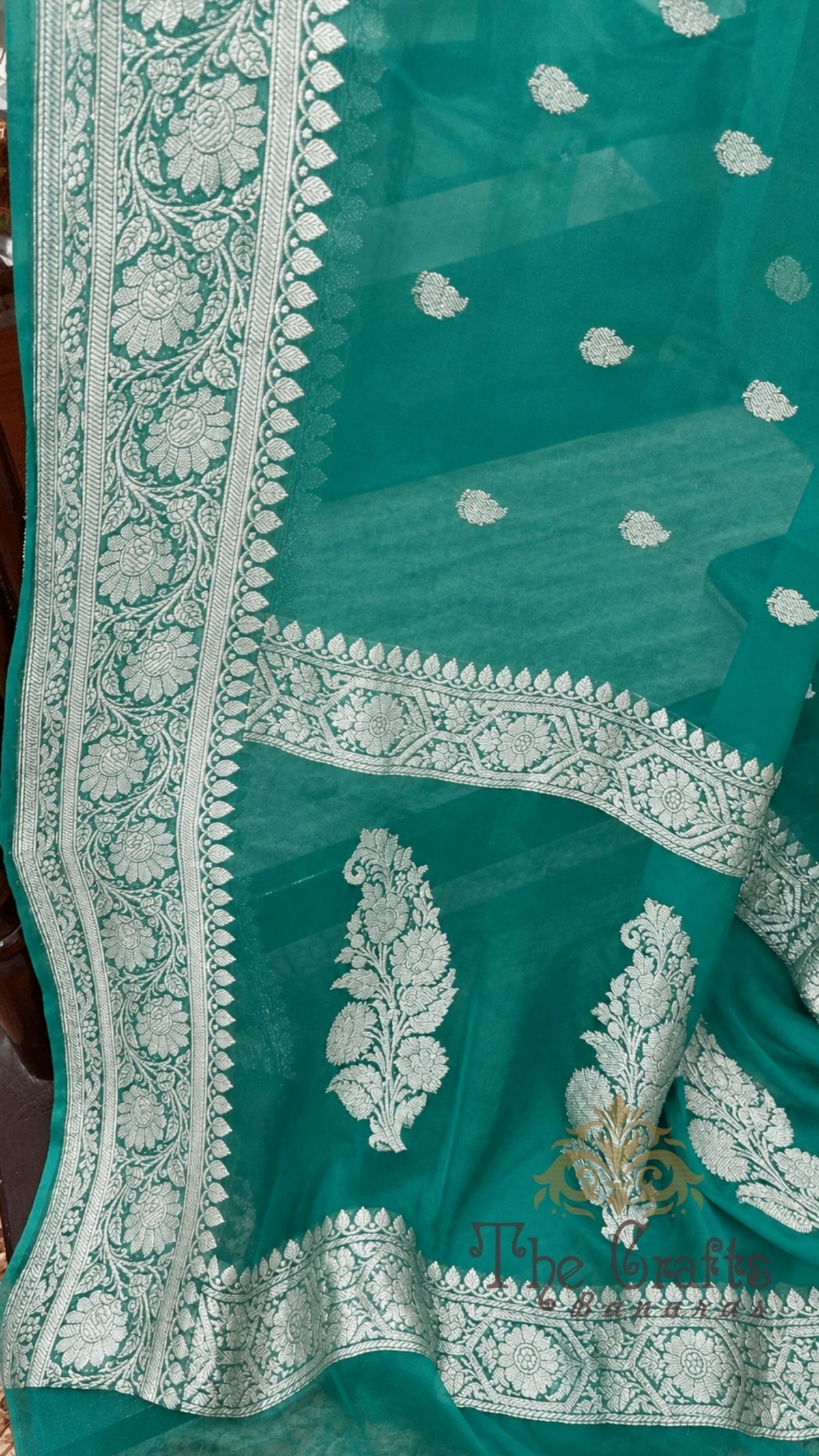 Pure Georgette Banarasi Saree - Silver Zari