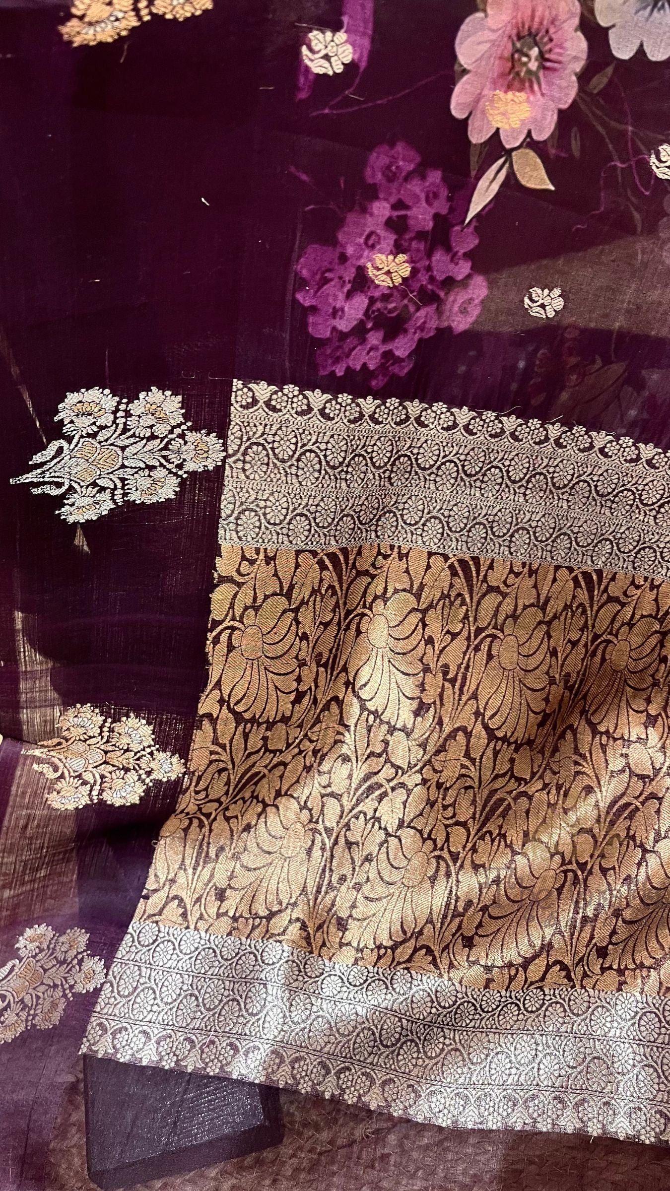 Pure Kora Silk Banarasi Saree - with Digital Print