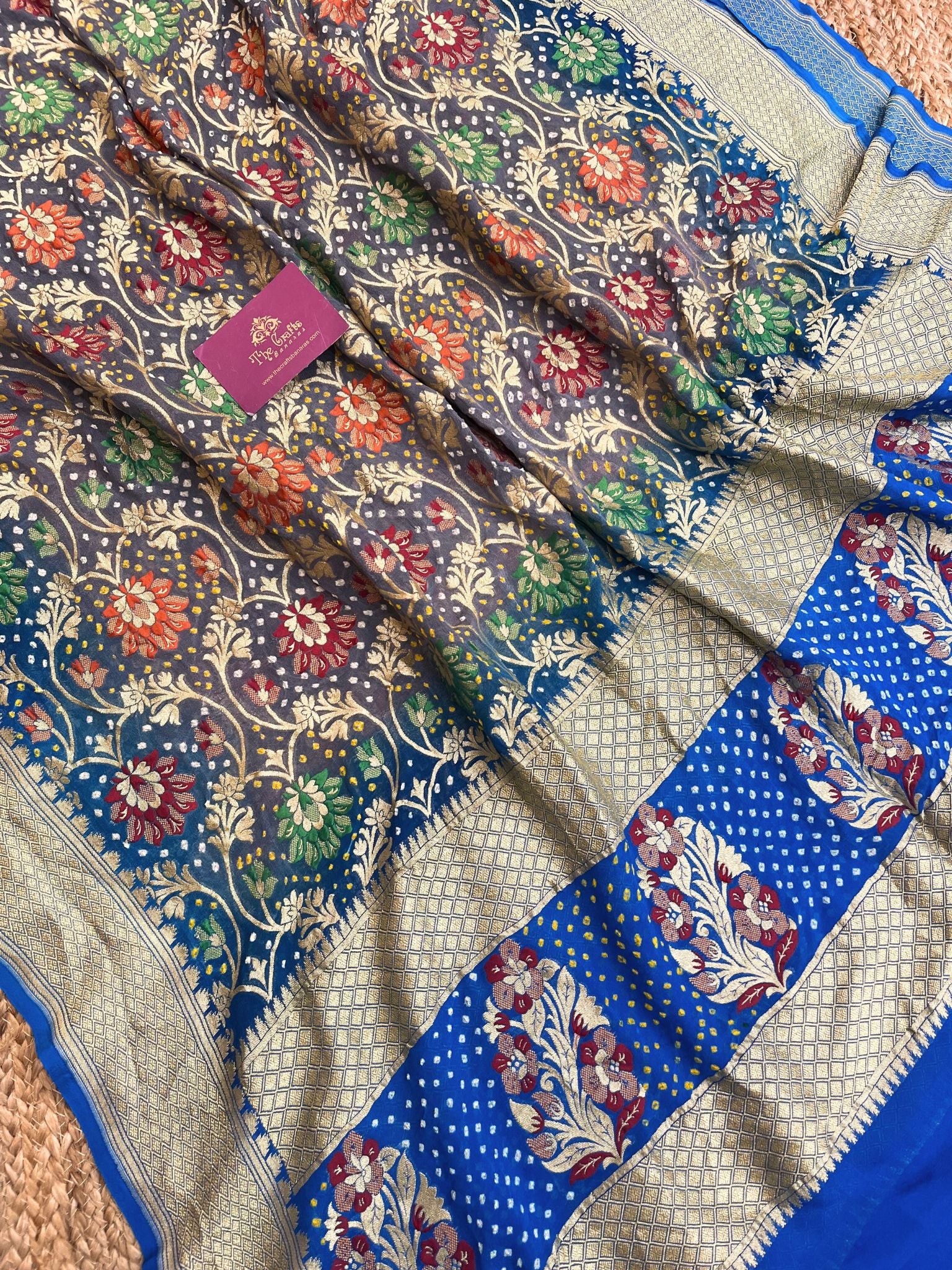 Khaddi Georgette Banarasi Handloom Bandhej Dupatta - Meenakari