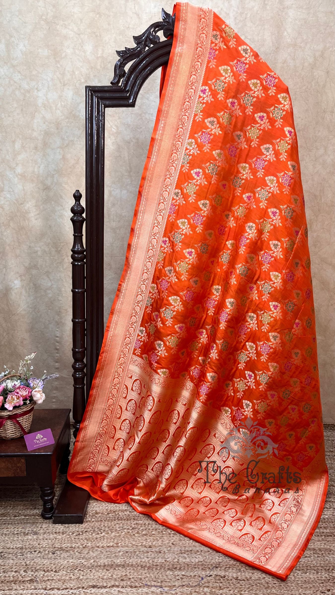 Pure Katan Silk Handloom Banarasi Saree - Jaal With Meenakari
