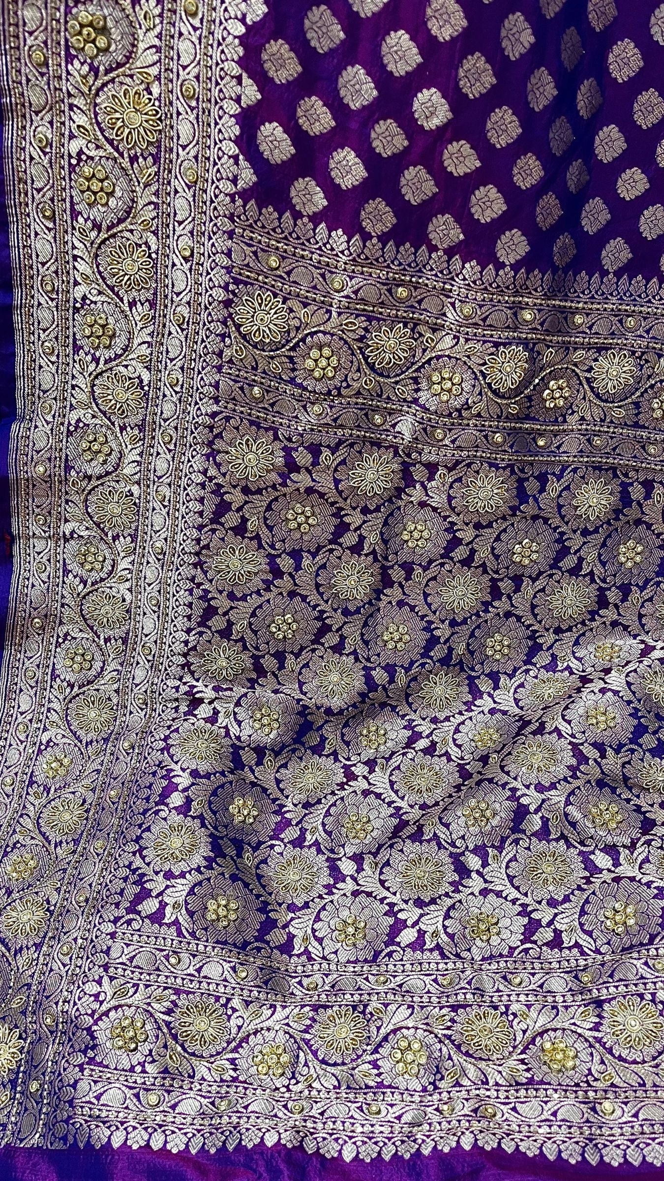 Pure Katan Silk Handloom Banarasi Saree - Kadhua Motifs with Handwork & Stone Work