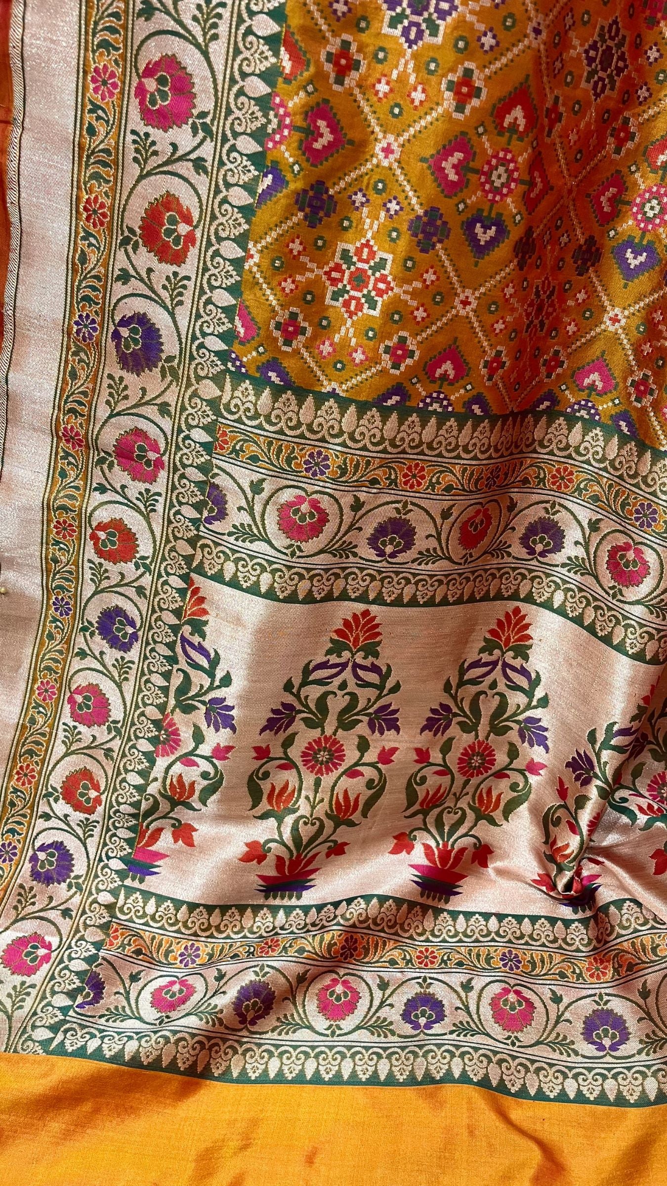 Pure Katan Silk Handloom Banarasi Saree - Patola Meenakari Jaal Work