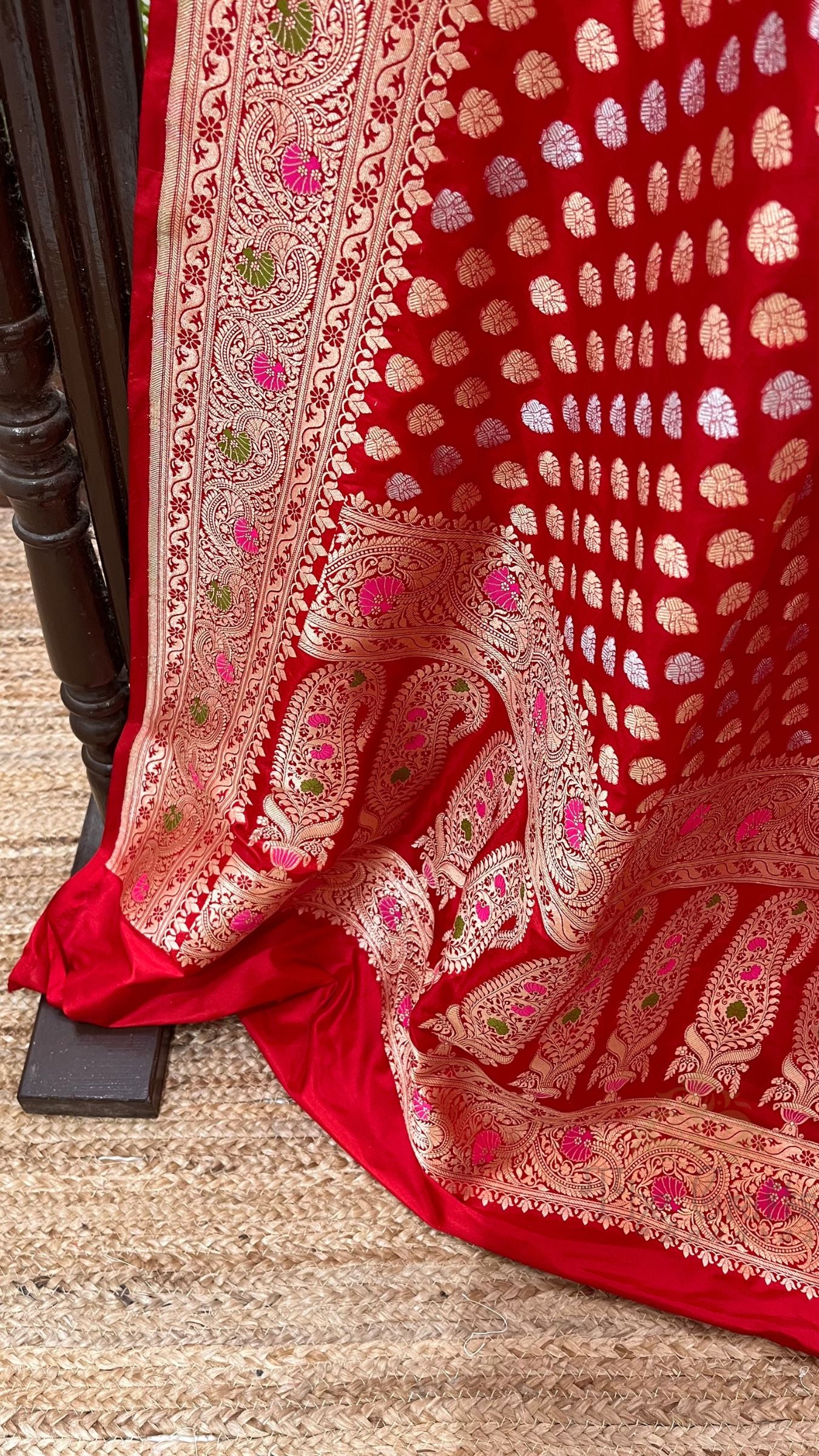 Pure Katan Silk Handloom Banarasi Saree - All Over Sona Rupa Jaal Work