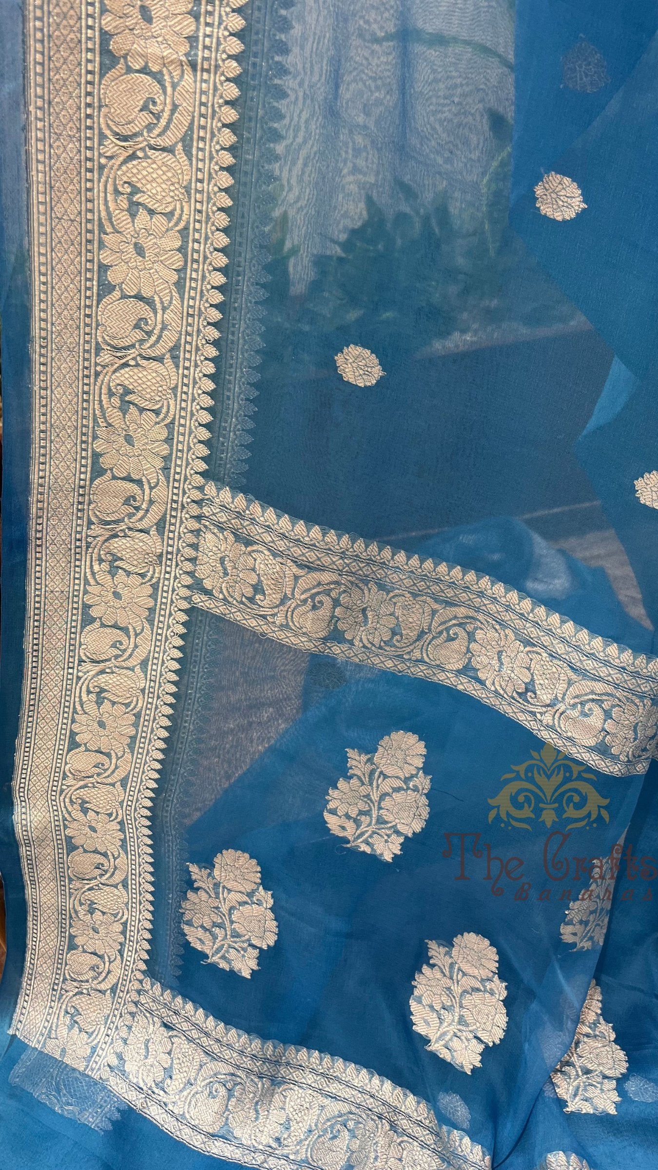 Pure Georgette Banarasi Saree - Silver Zari
