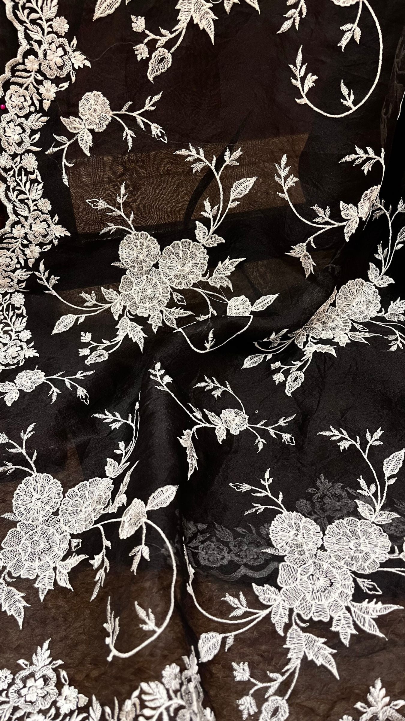 Pure Organza Silk Chikankari Handloom Banarasi Saree
