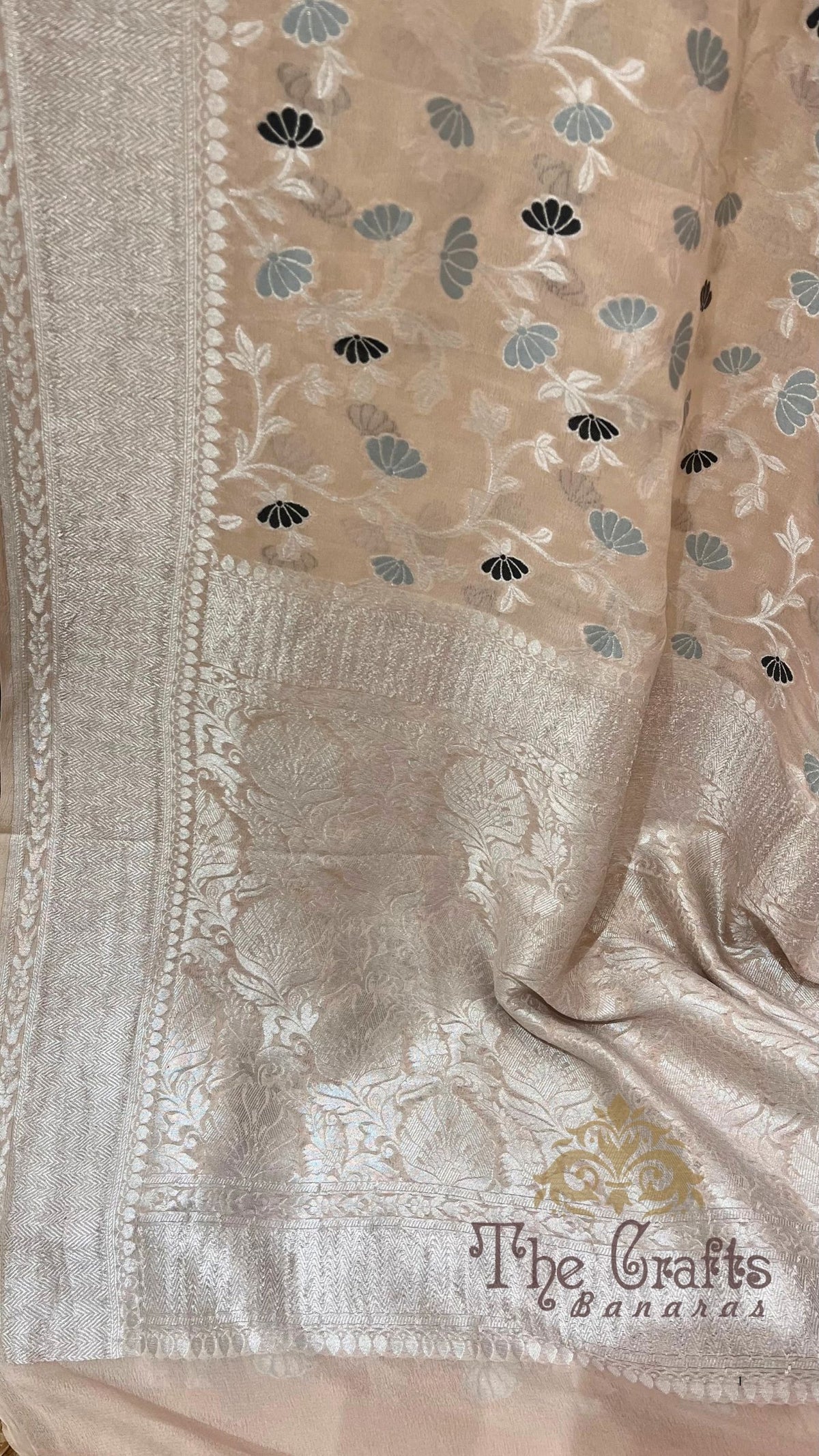 Khaddi Georgette Handloom Banarasi Saree - Jaal with Meenakari