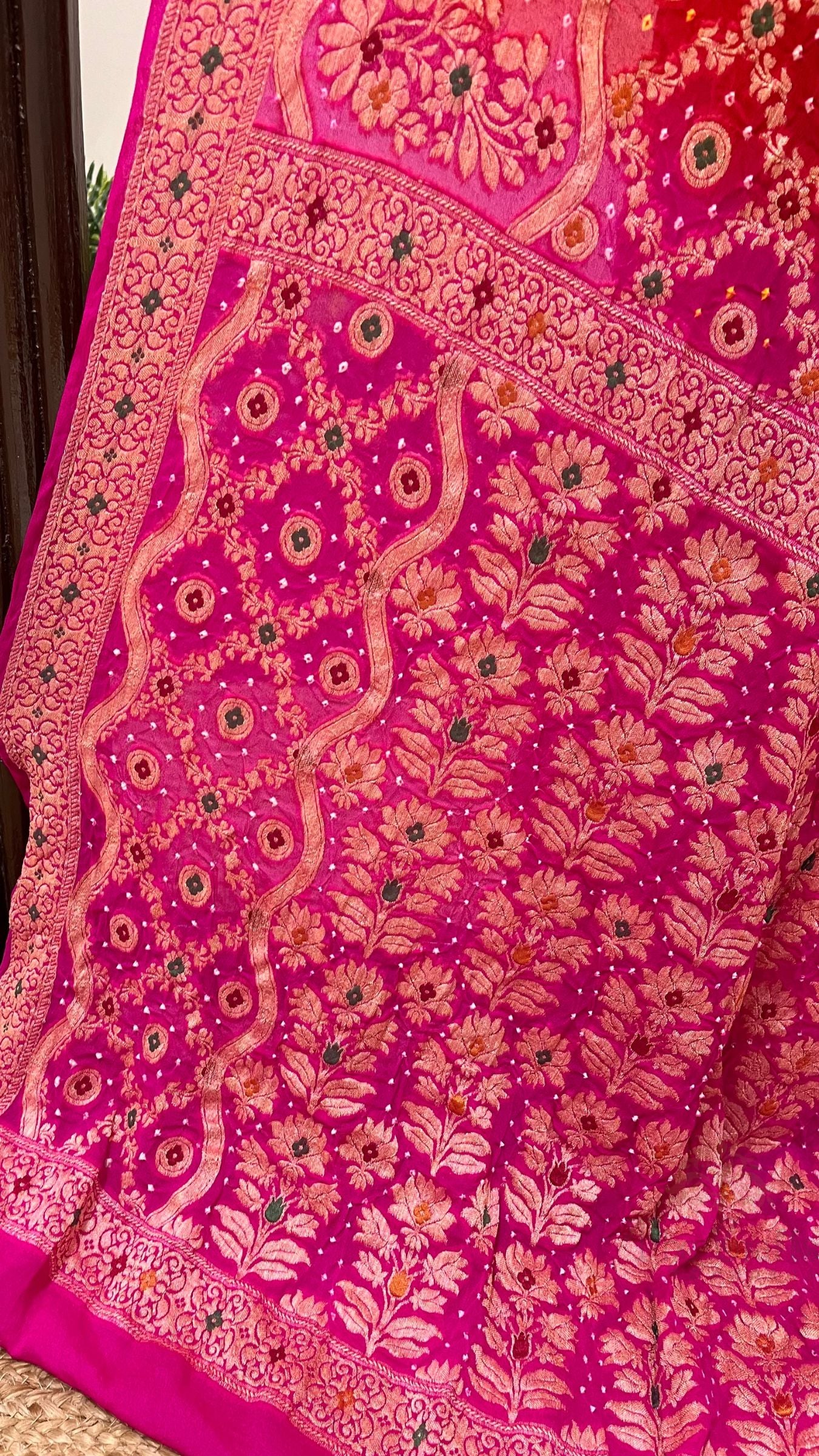 Pure Chiffon Banarasi Handloom Bandhej Saree