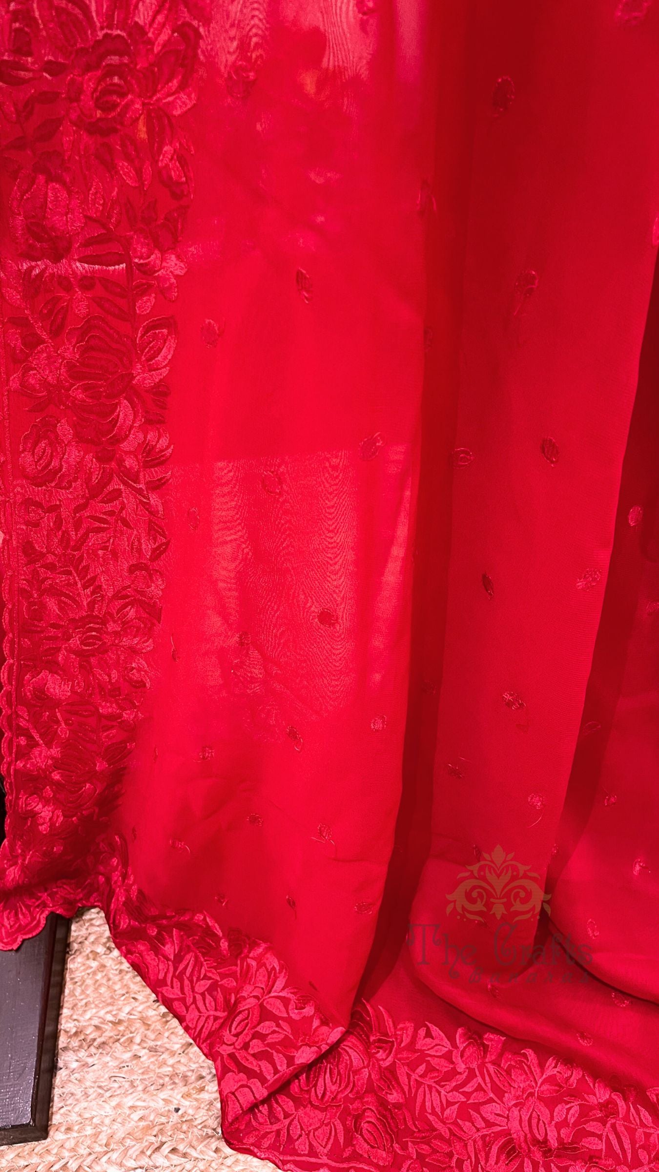 Pure Georgette Chikankari Handloom Banarasi Saree