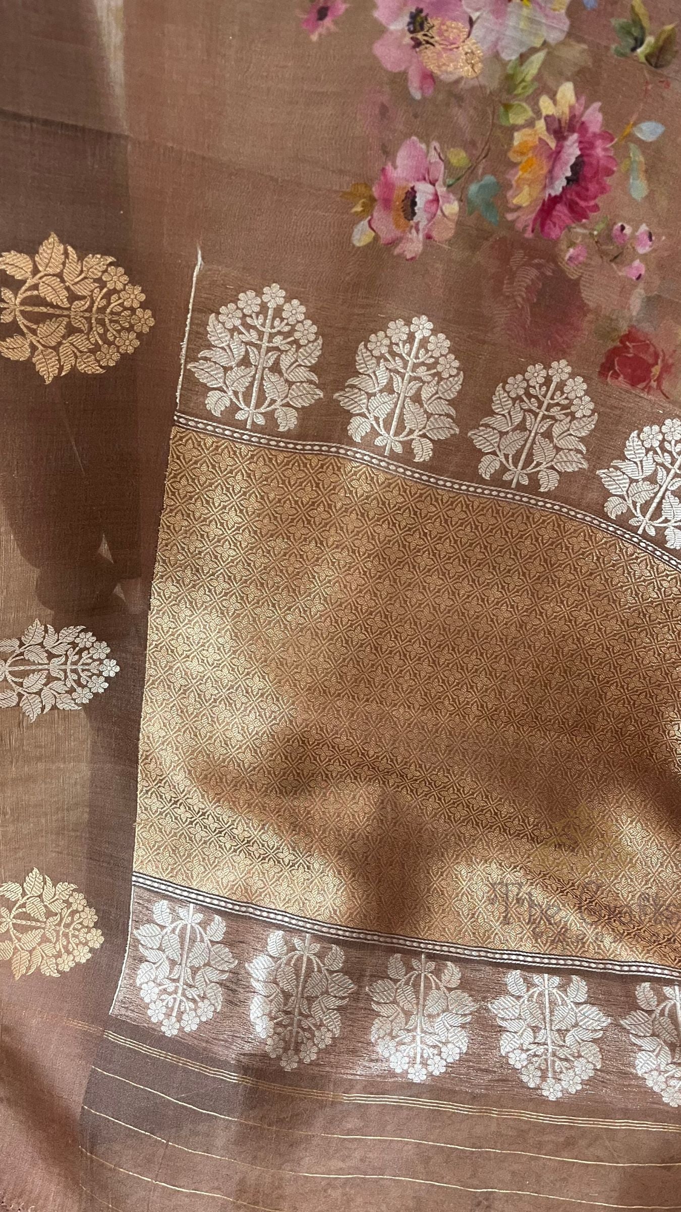 Pure Kora Silk Banarasi Saree - with Digital Print
