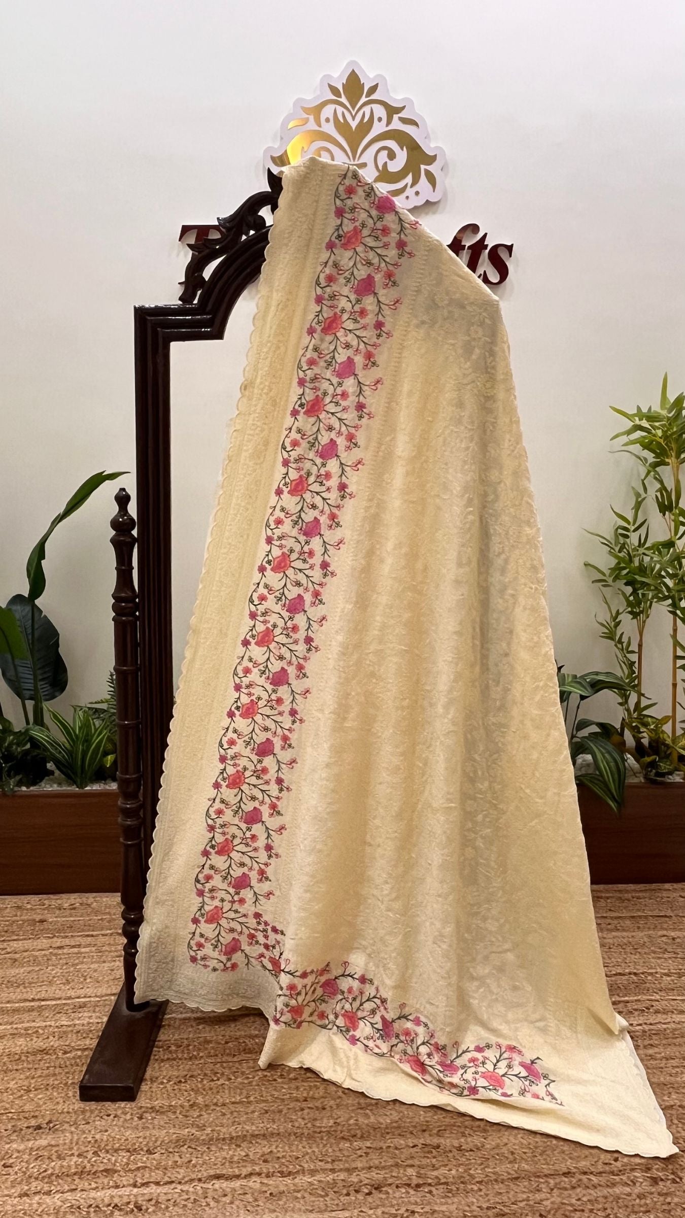 Pure Munga Silk Banarasi Saree - Chikankari all over