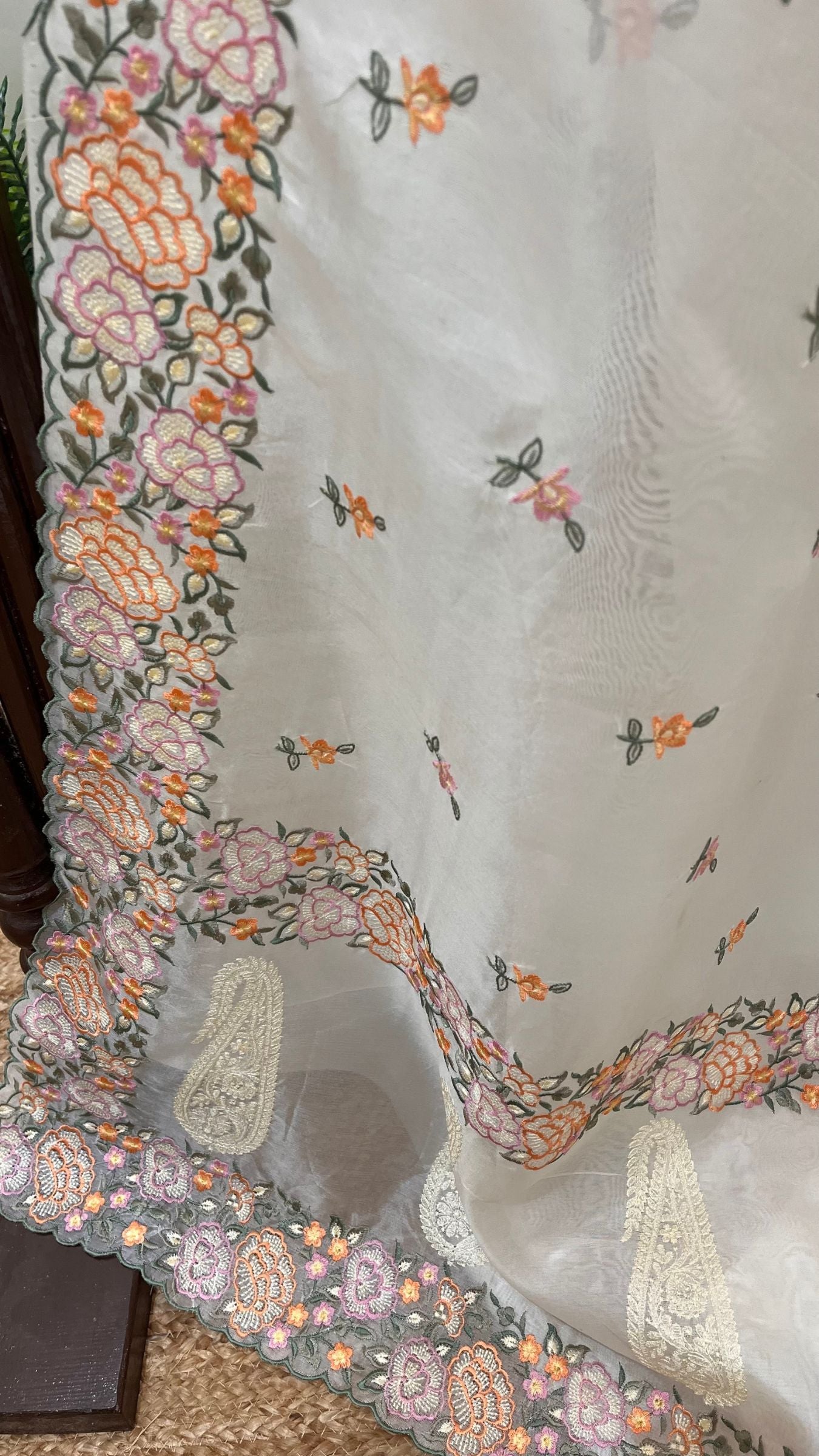 Pure Organza Silk Chikankari Handloom Banarasi Saree