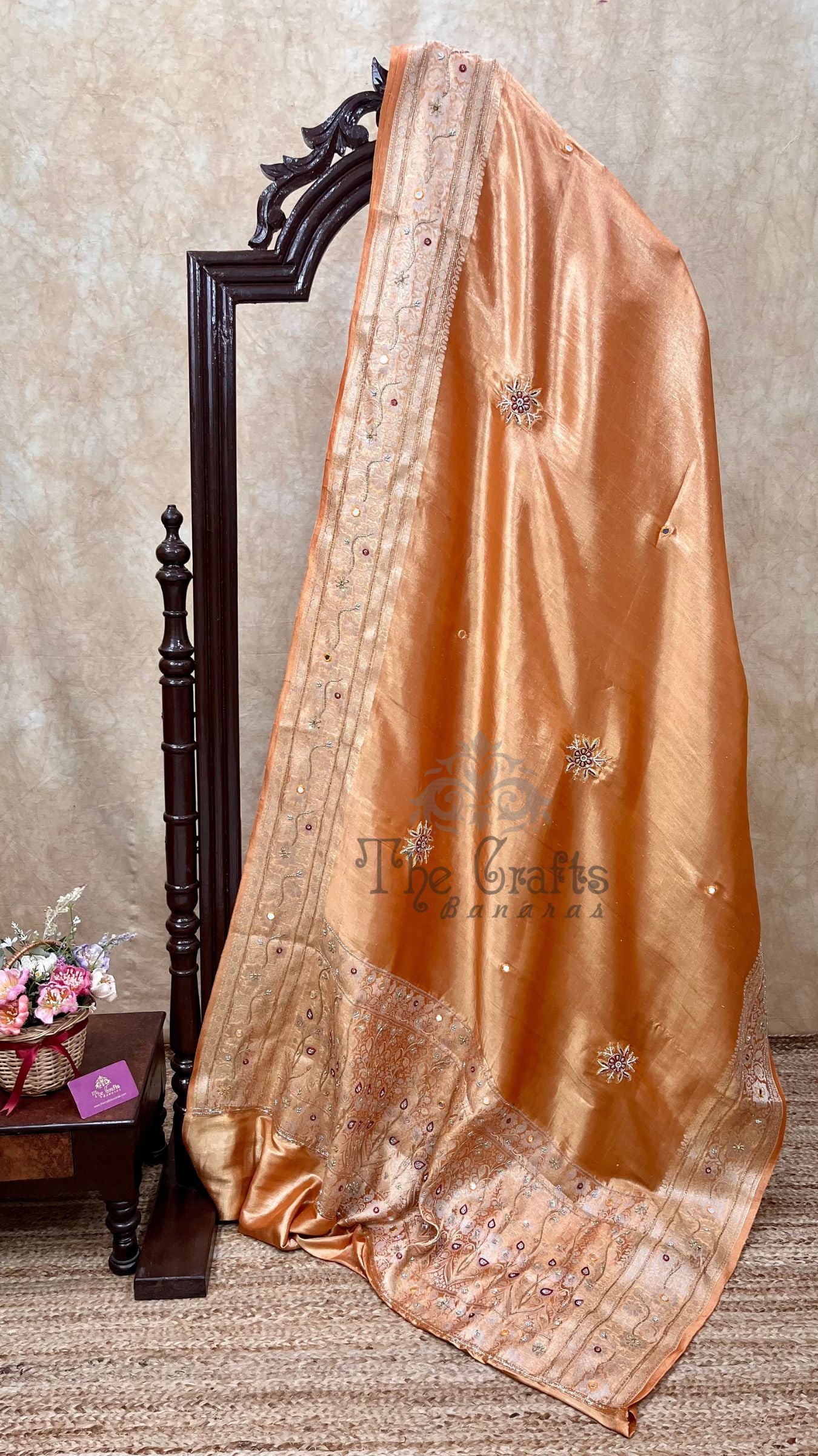 Pure Kora Ttissue Silk Handloom Banarasi Saree - With Hand Embroidered Zardozi