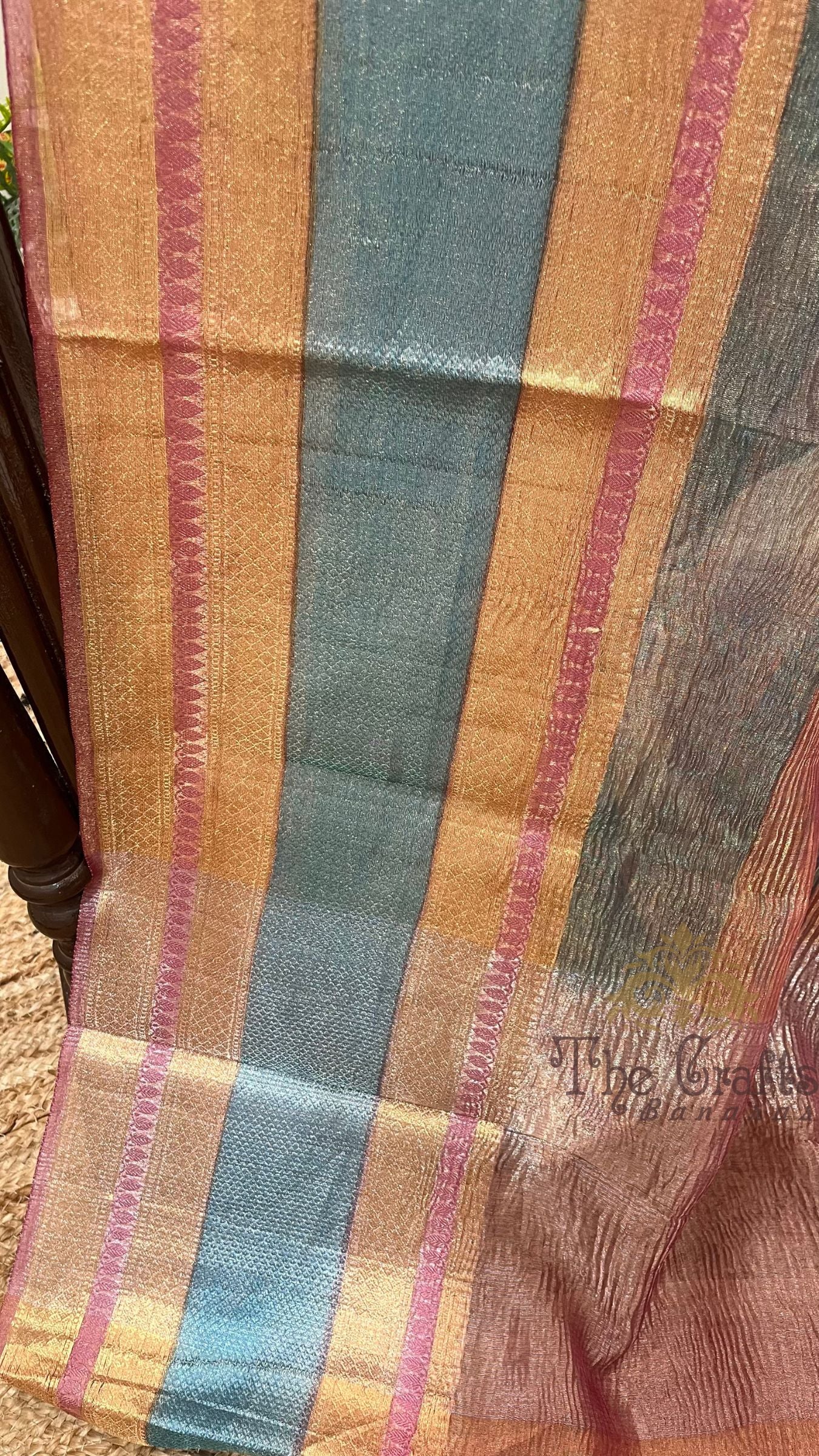 Pure Crush Tissue Silk Banarasi Saree - Multi Tone Stripes