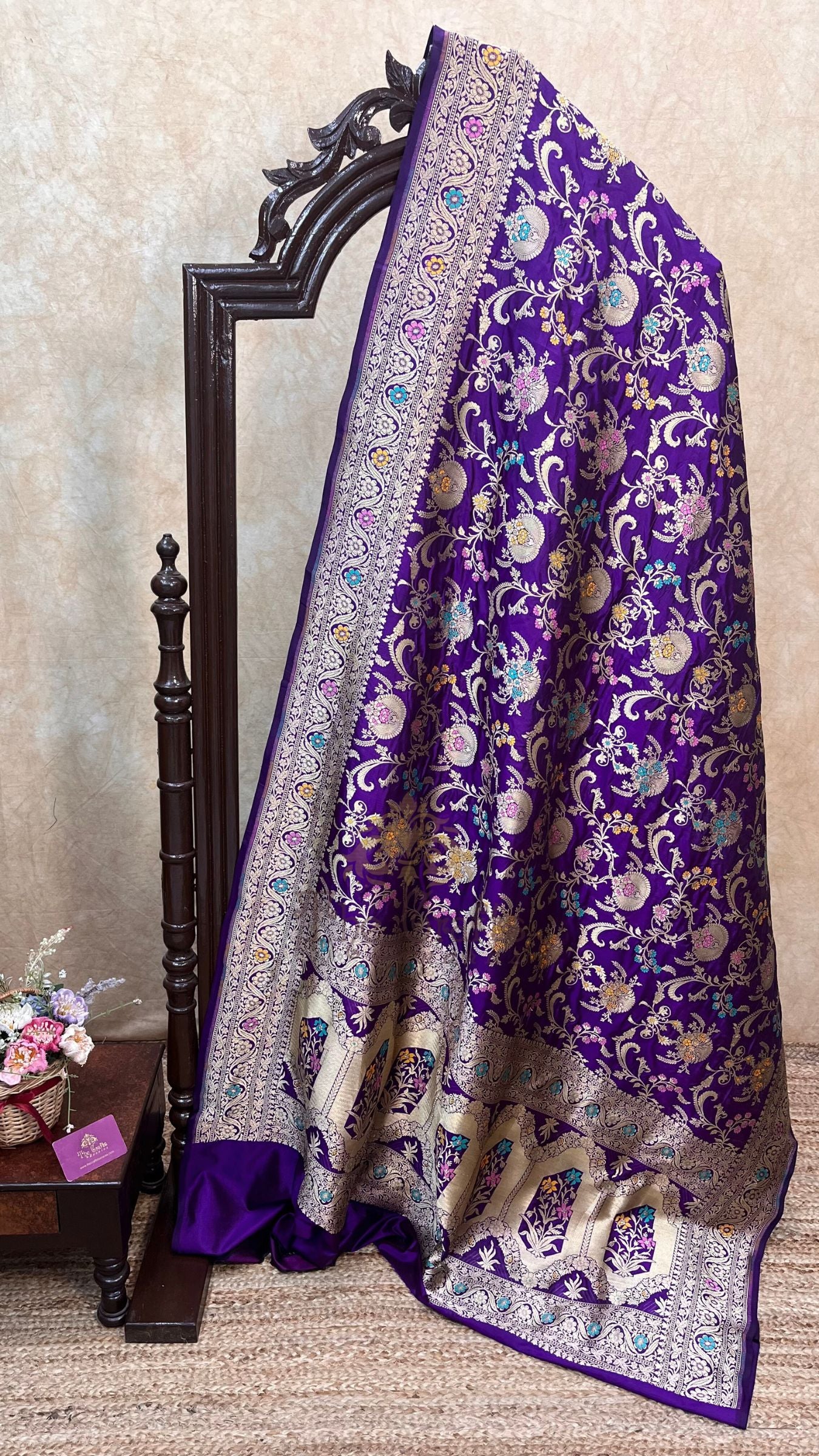 Pure Katan Silk Handloom Banarasi Saree - Jaal With Meenakari