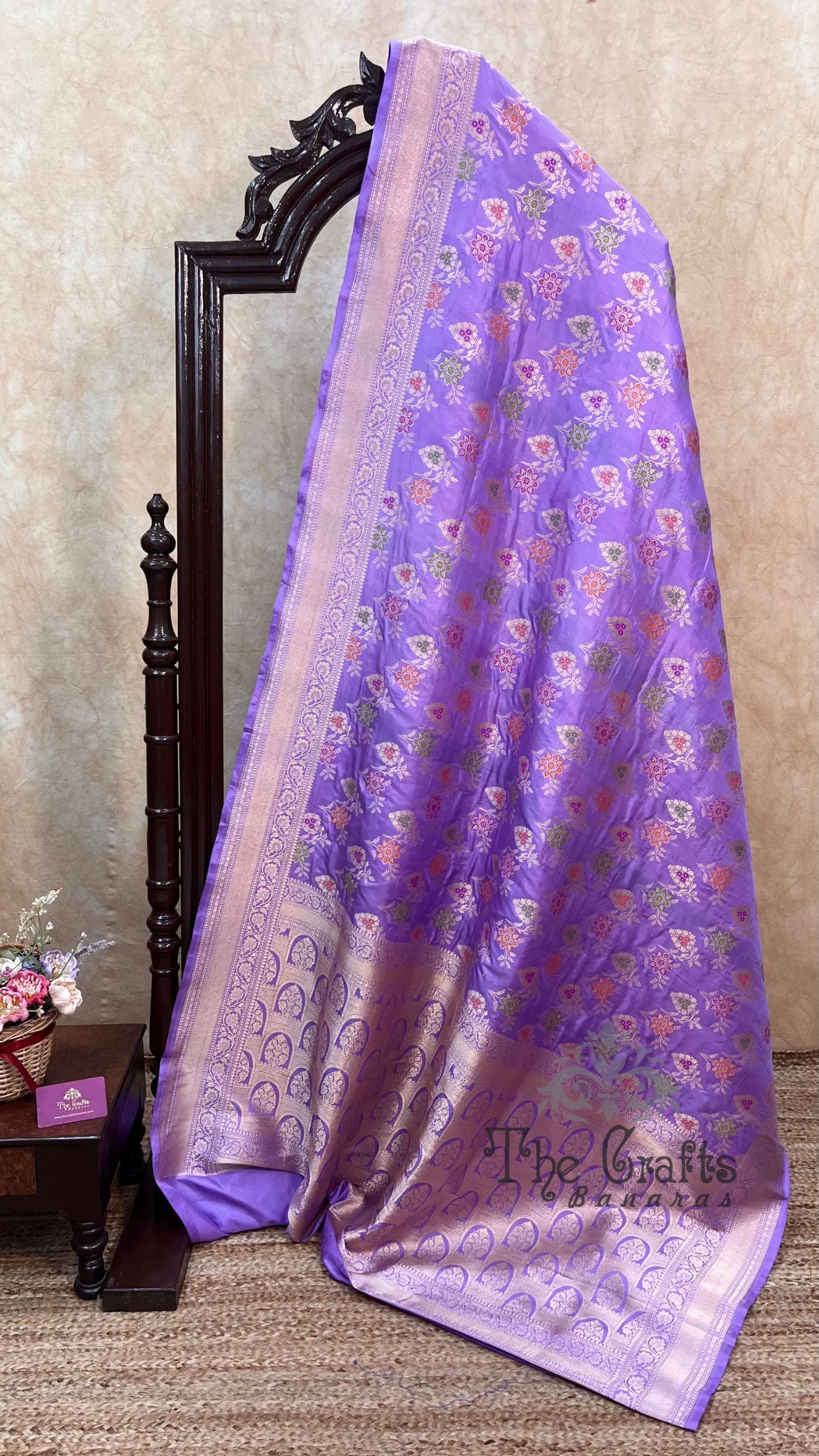 Pure Katan Silk Handloom Banarasi Saree - Jaal With Meenakari