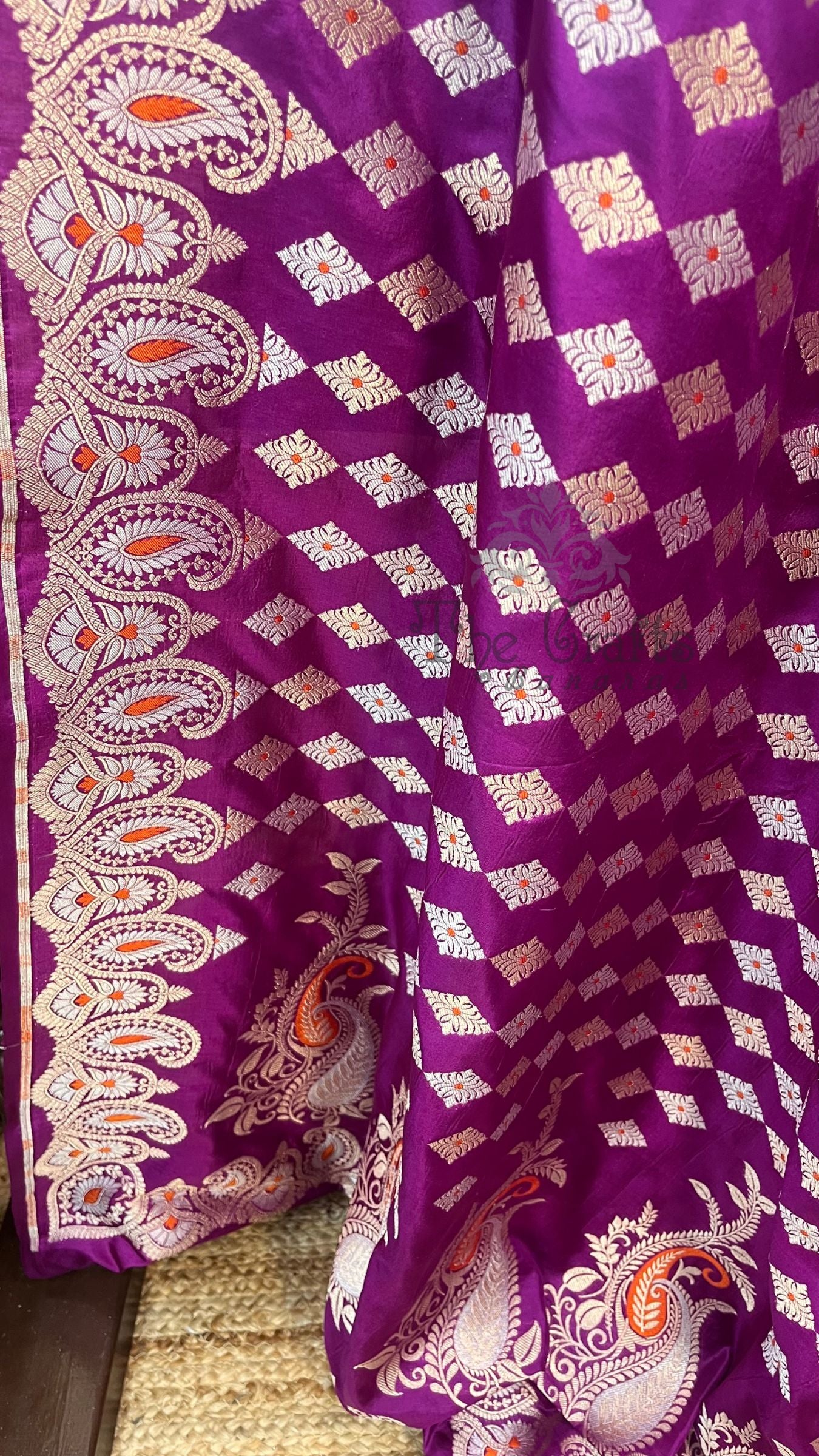Pure Katan Silk Handloom Banarasi Saree - With Sona Rupa Stripes