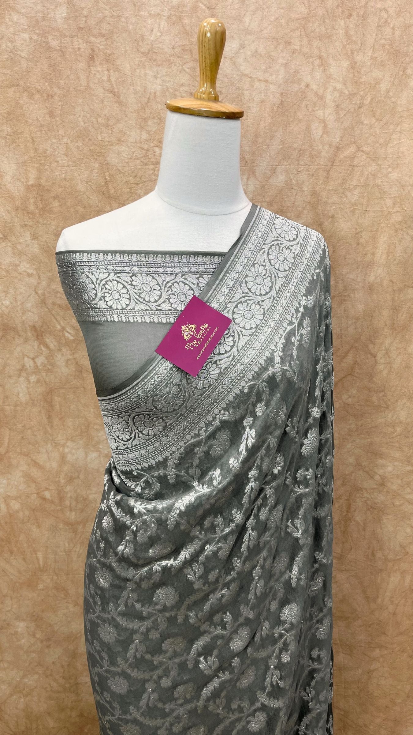 Pure Georgette Banarasi Saree - Silver Zari