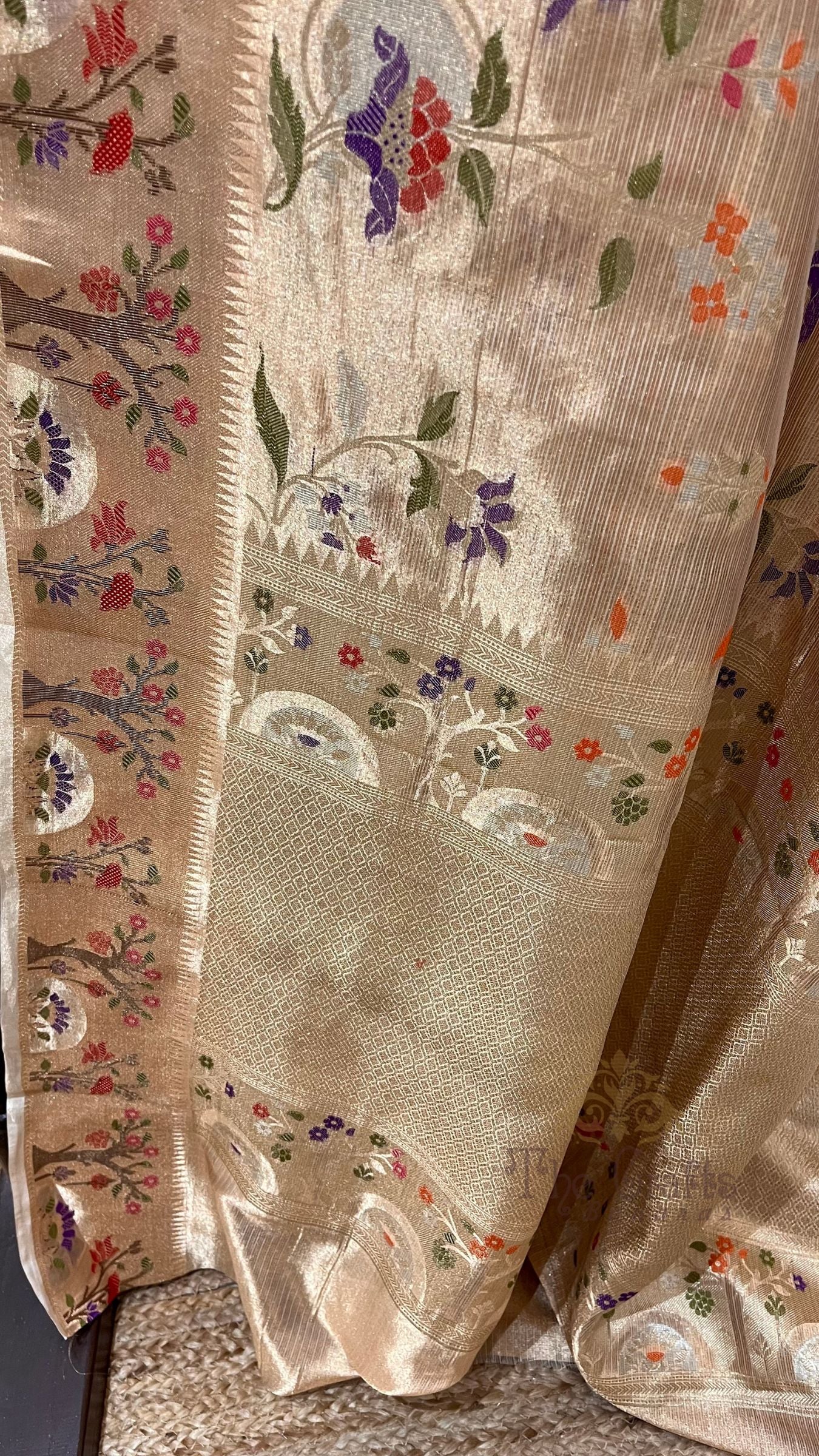 Pure Zari Kota Tissue Silk Handloom  Banarasi Saree - Meenakari