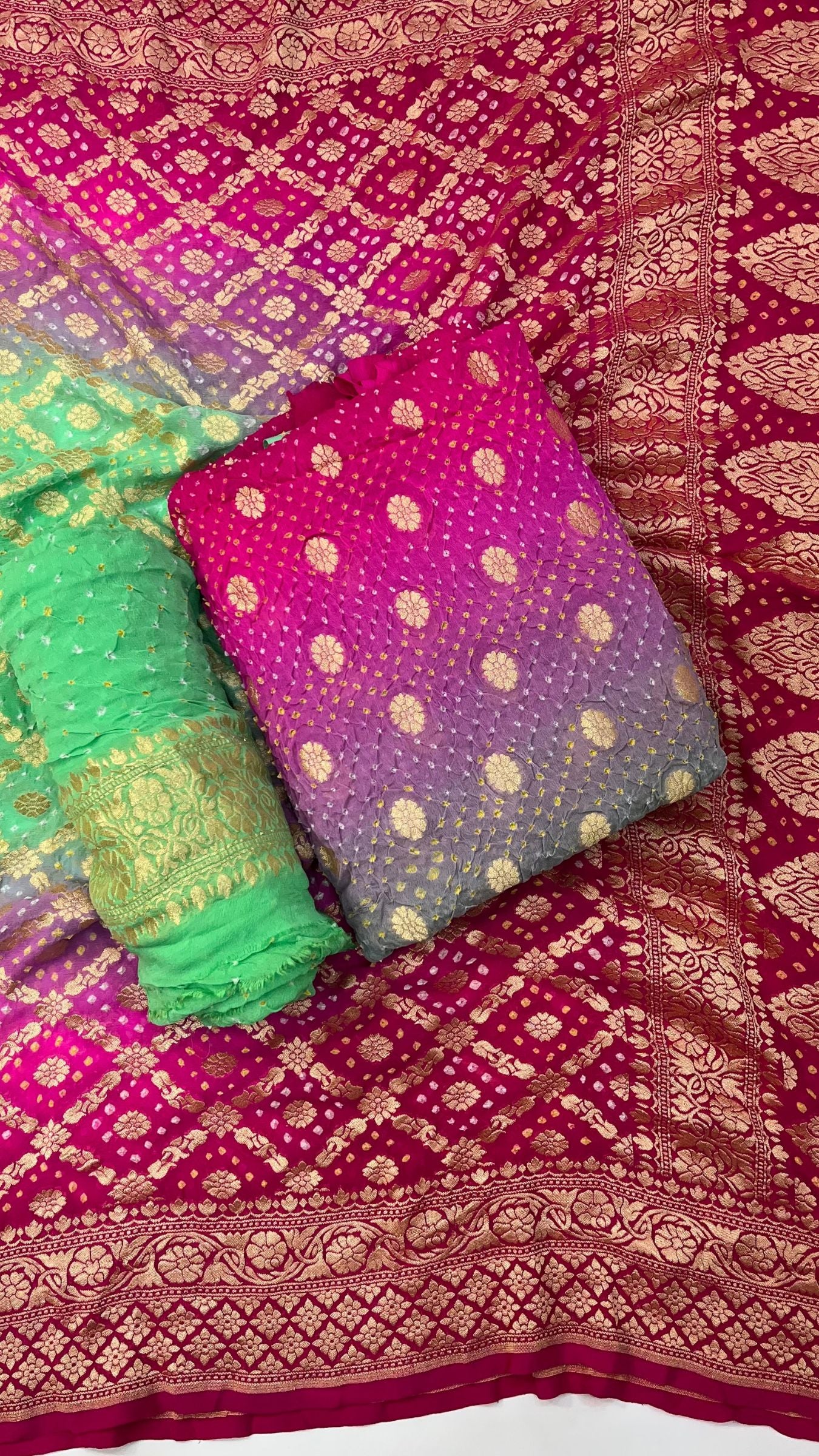 Pure Georgette Banarasi Bandhej Dress Material