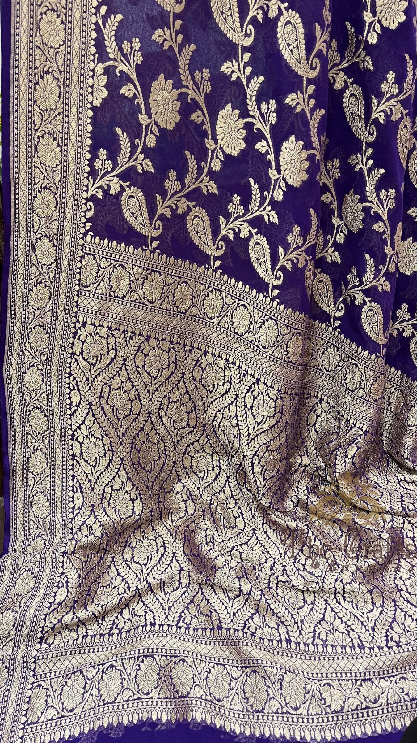 Khaddi Georgette Banarasi Saree - Gold Zari