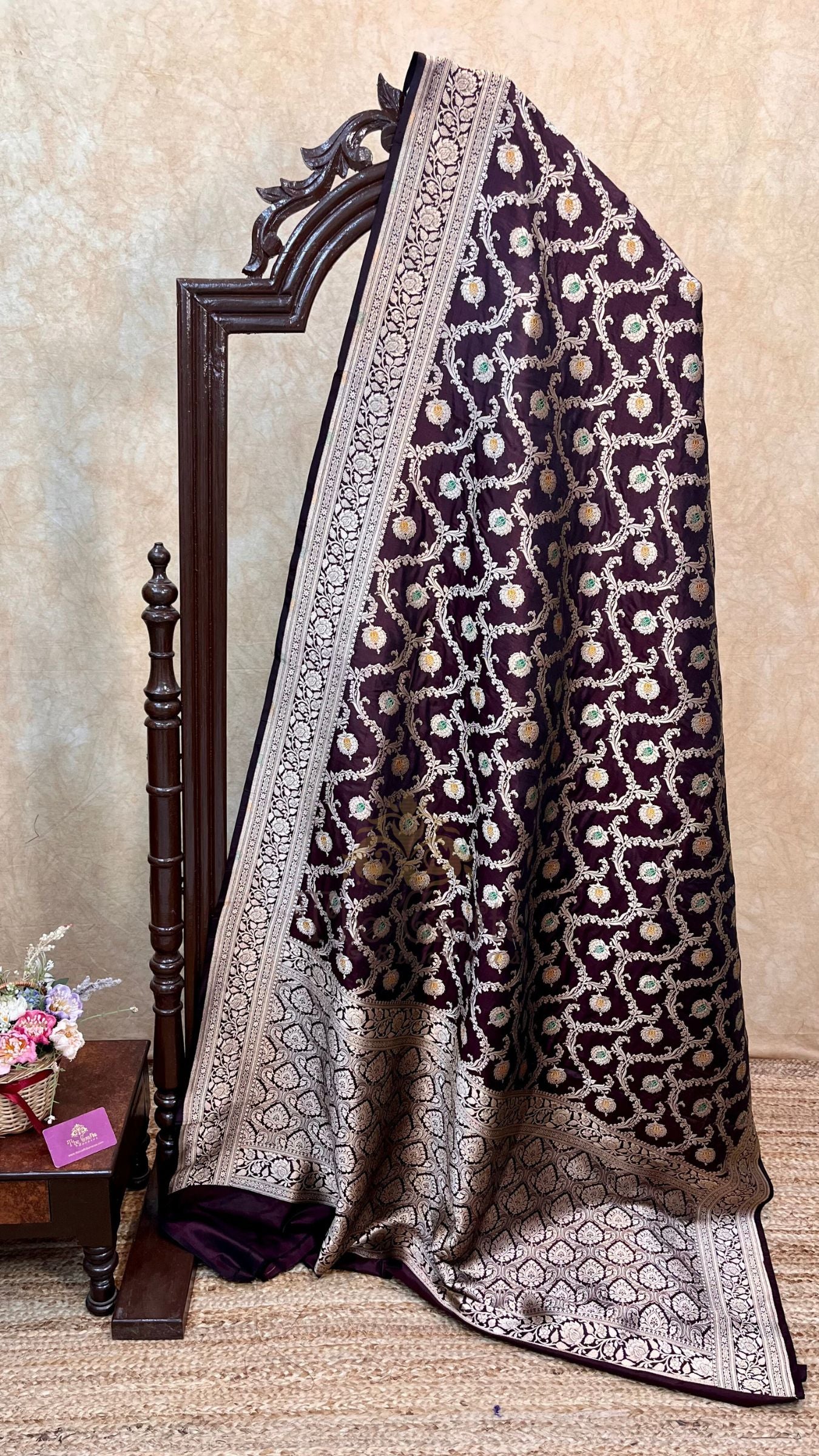 Pure Katan Silk Handloom Banarasi Saree - Jaal With Meenakari