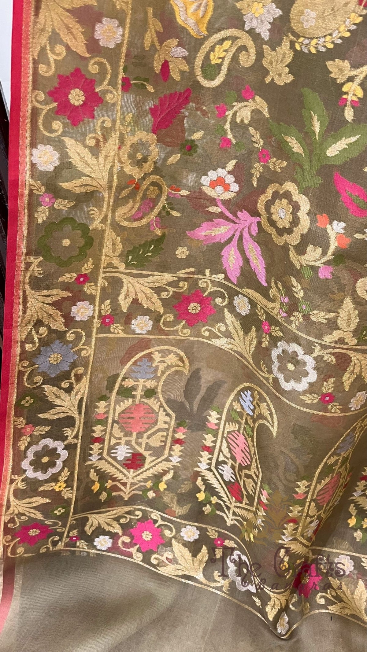 Pure Ektara Kora Silk Jamdani Banarasi Saree - Tilfi
