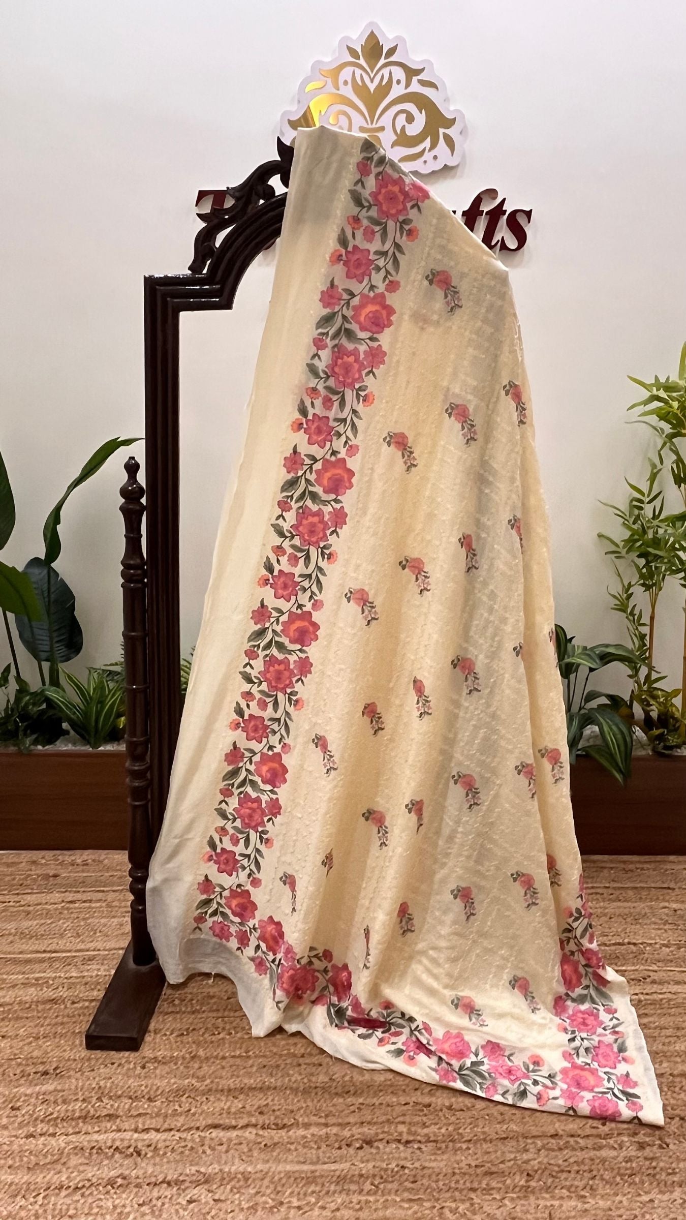 Pure Munga Silk Banarasi Saree - Chikankari all over