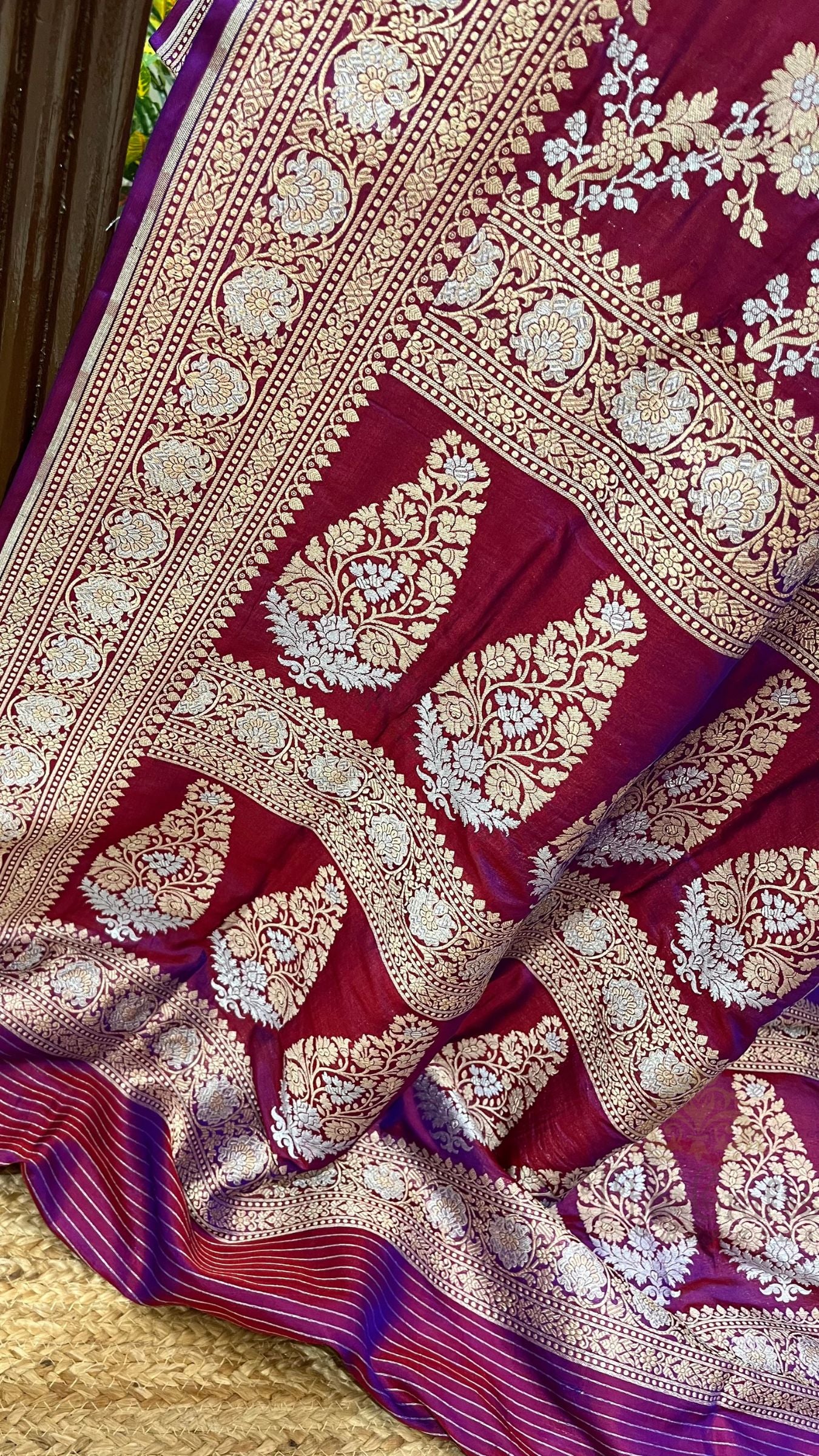 Pure Katan Silk Handloom Banarasi Saree - All Over Sona Rupa Jaal Work
