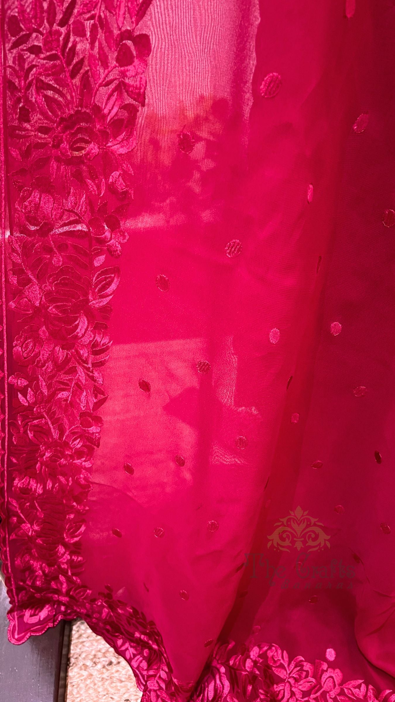 Pure Georgette Chikankari Handloom Banarasi Saree