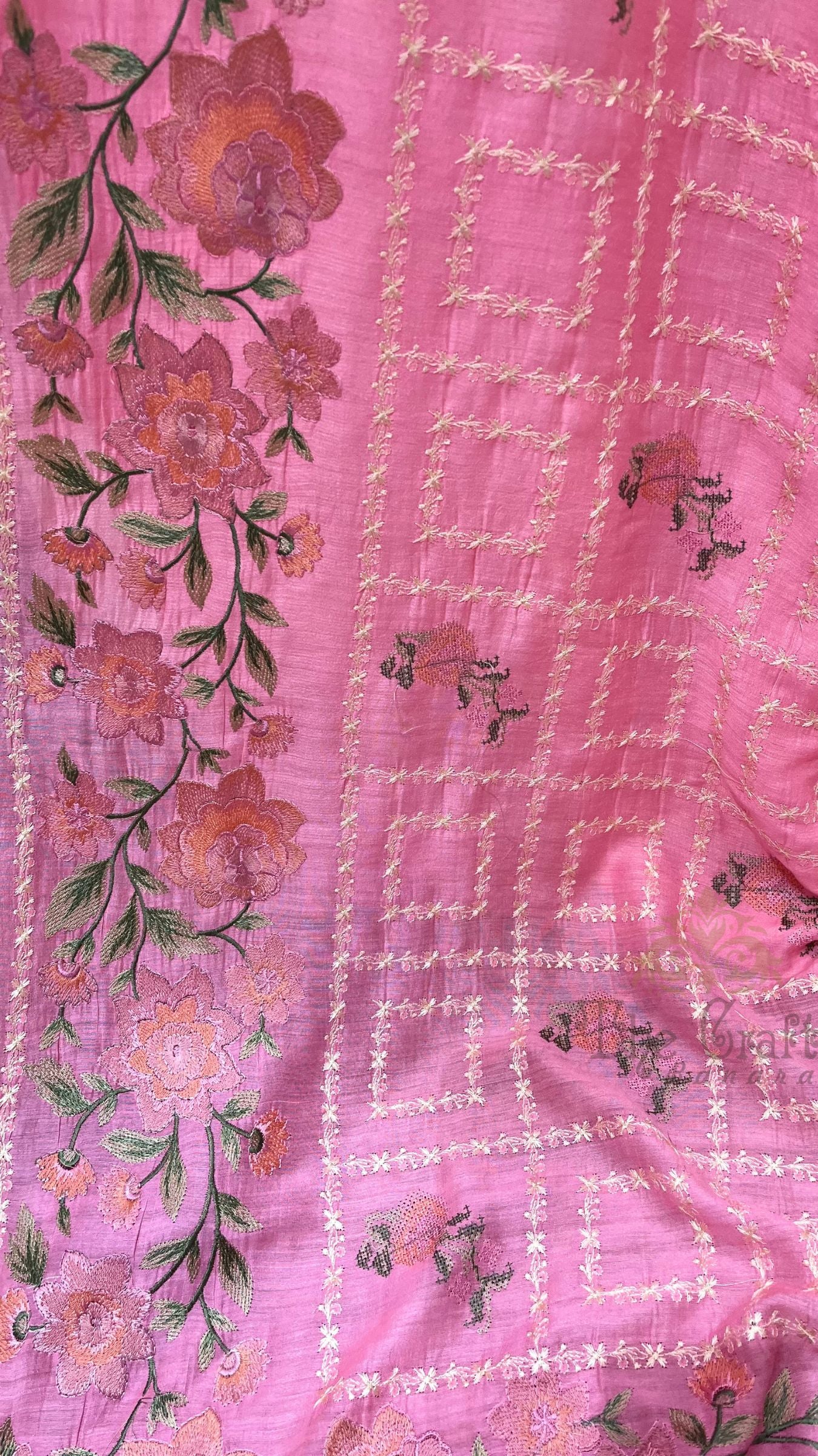 Pure Munga Silk Chikankari Handloom Banarasi Saree