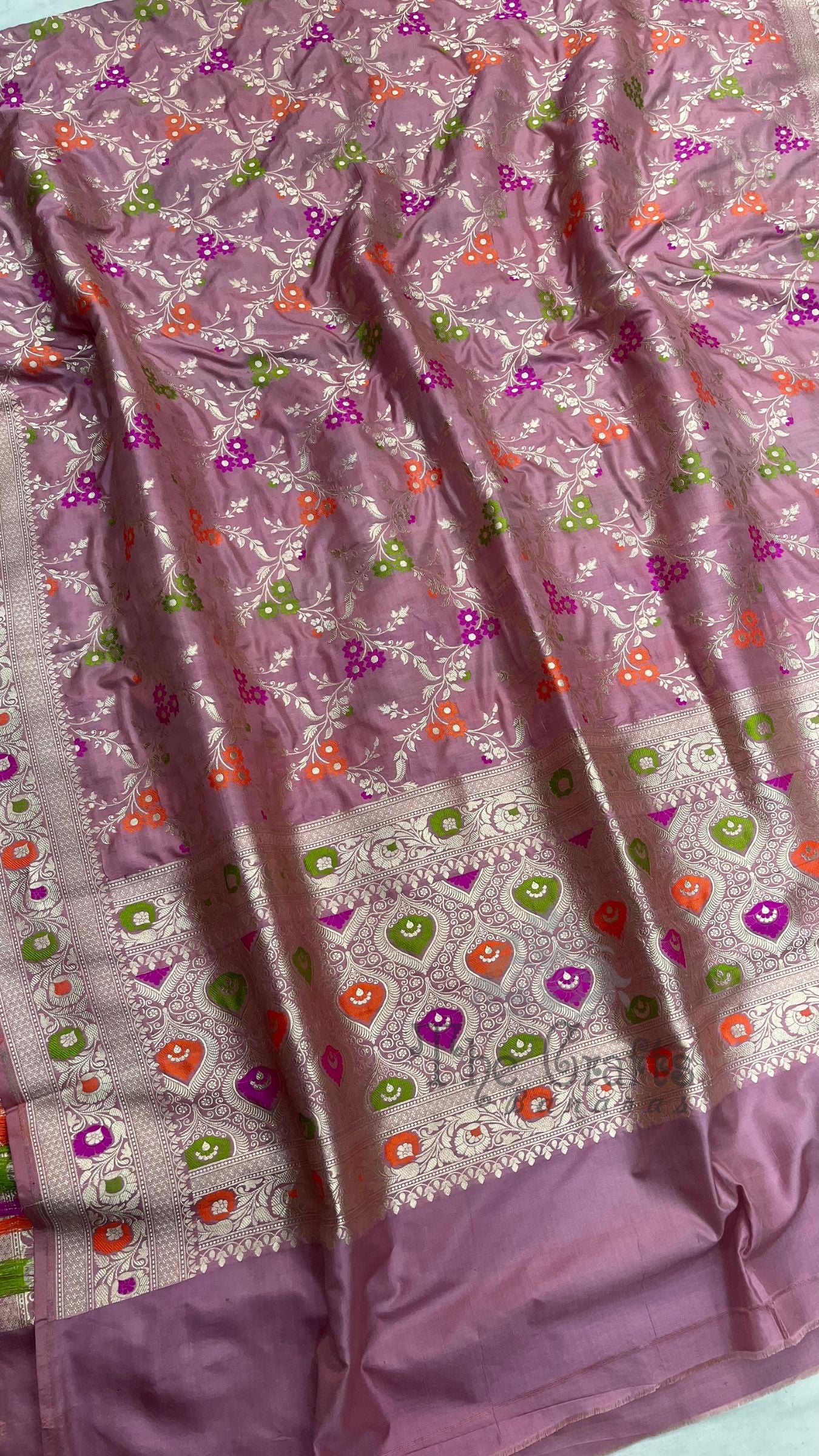 Pure Katan Silk Banarasi Handloom Dupatta - Jaal with  meenakari