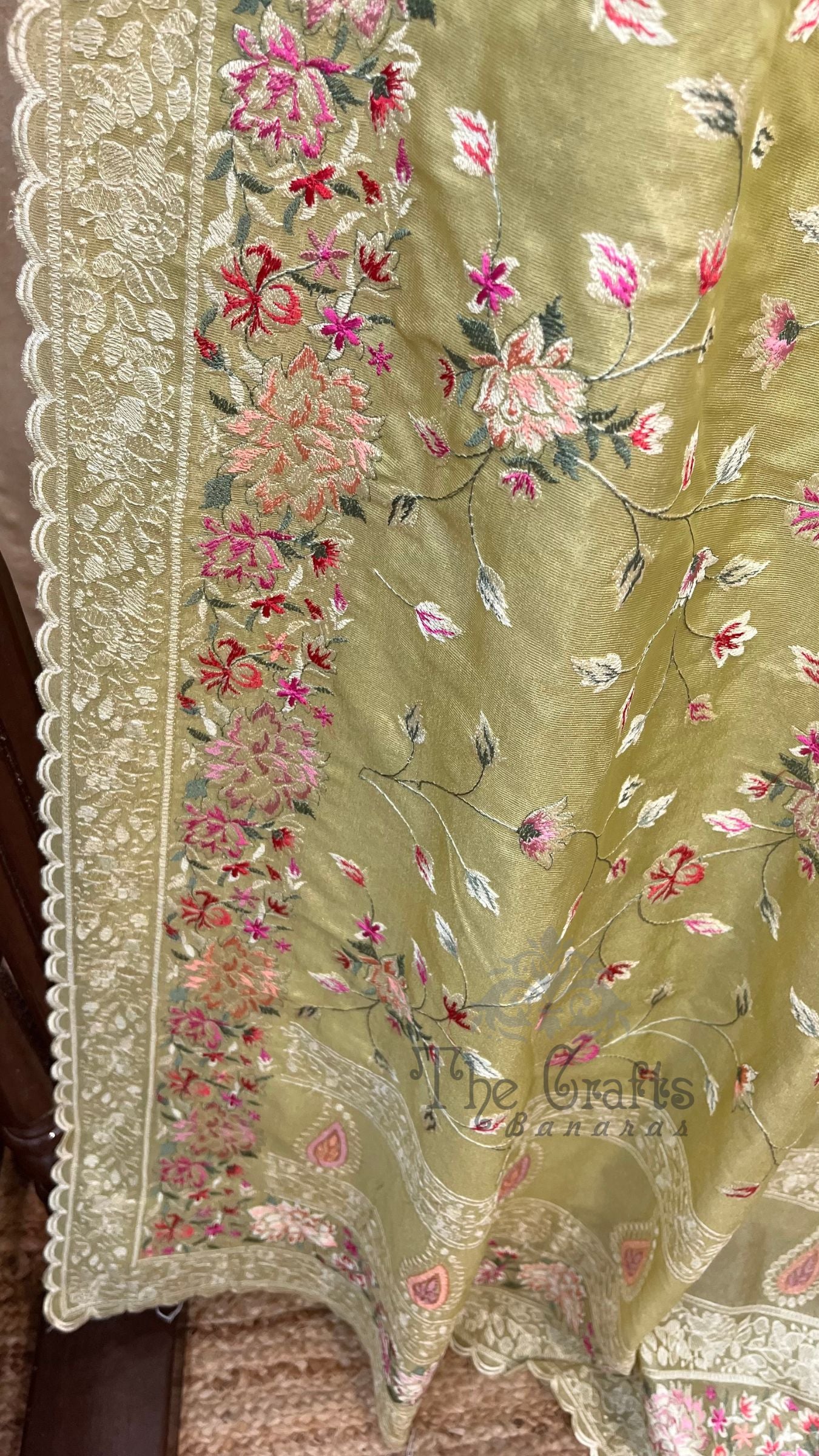 Pure Tissue Silk Banarasi Saree - Chikankari all over
