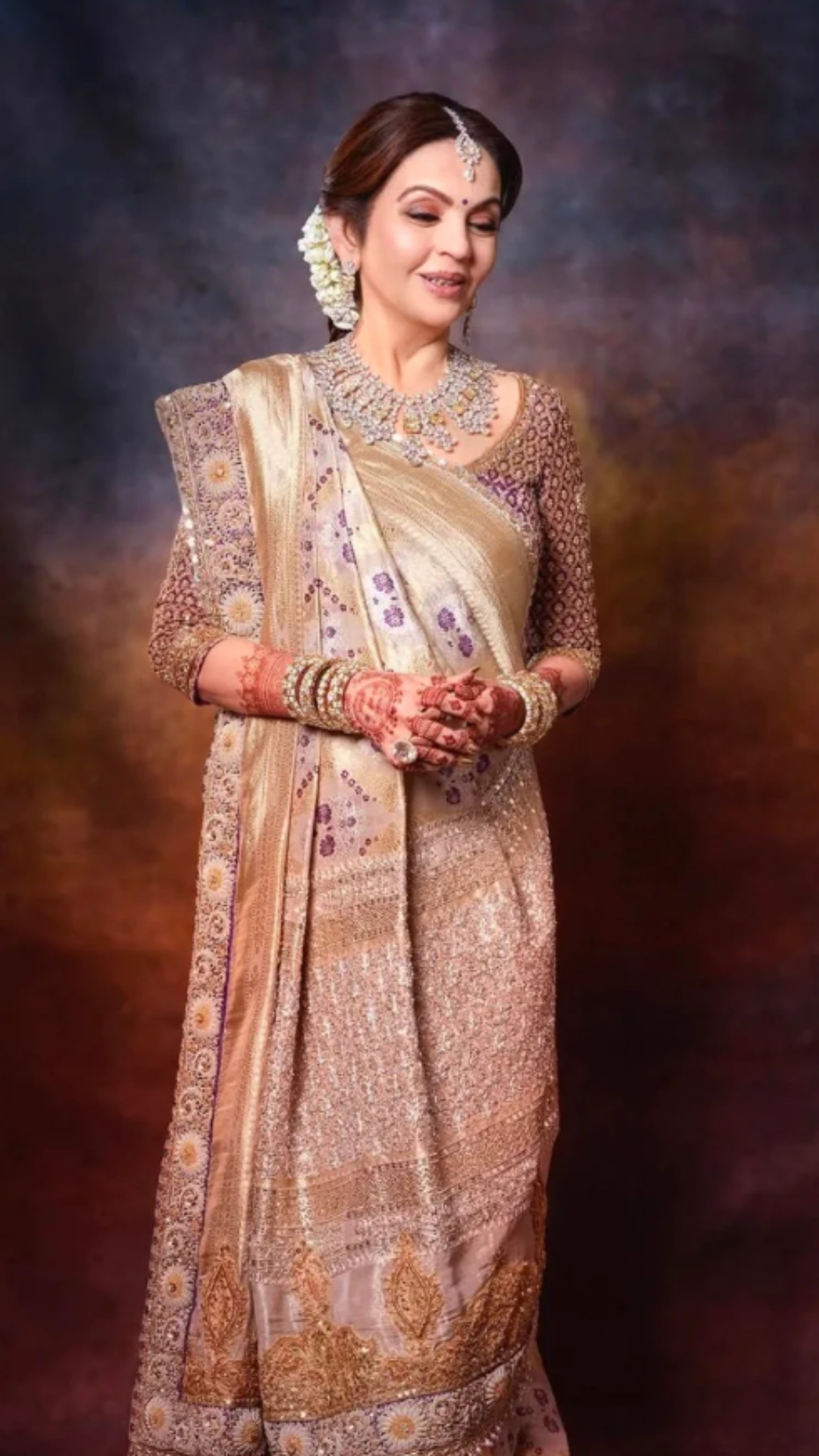 Nita Ambani in Pure Katan Silk Handloom Banarasi Saree - Jaal with Meenakari