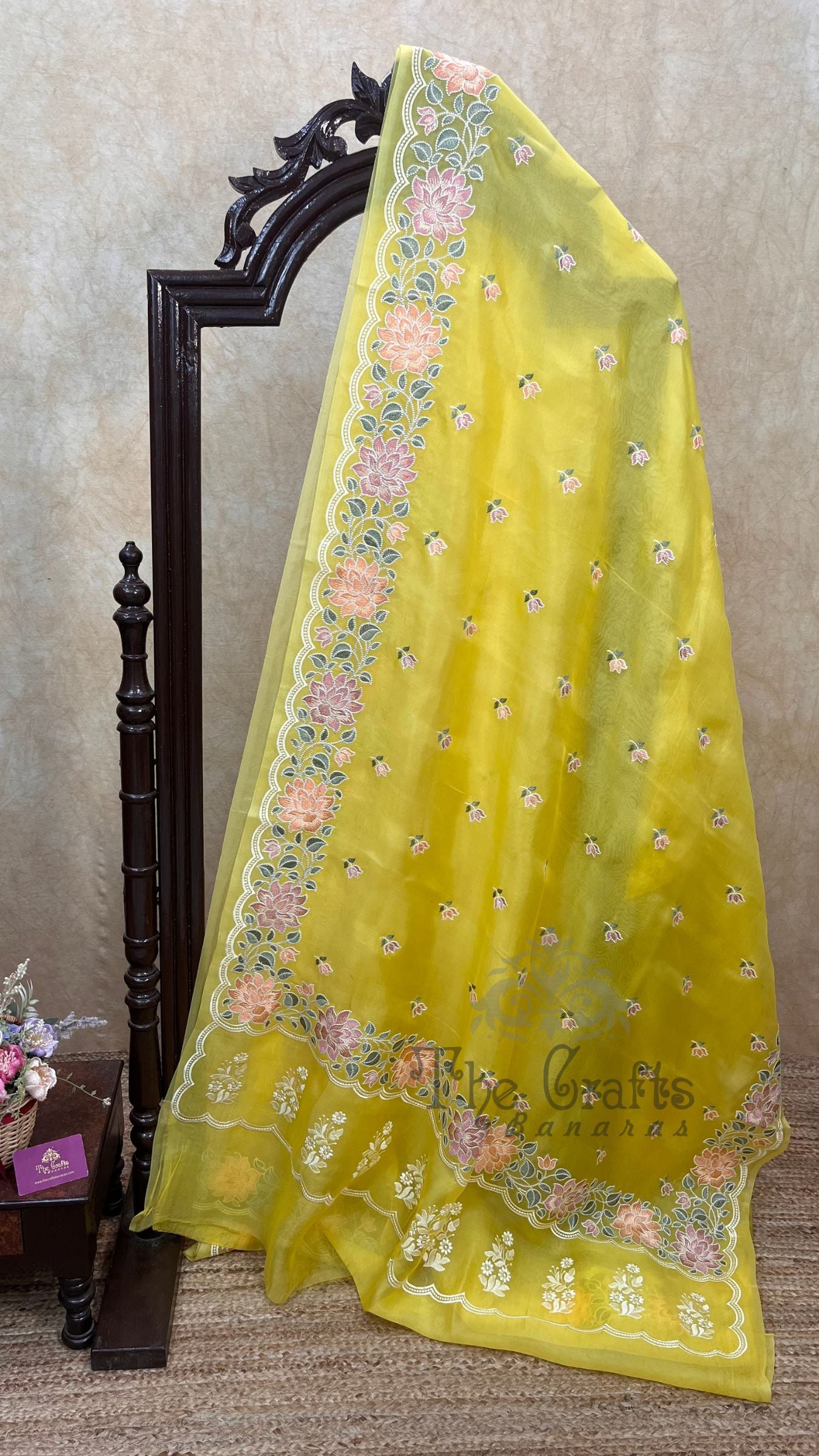 Pure Organza Silk Chikankari Handloom Banarasi Saree