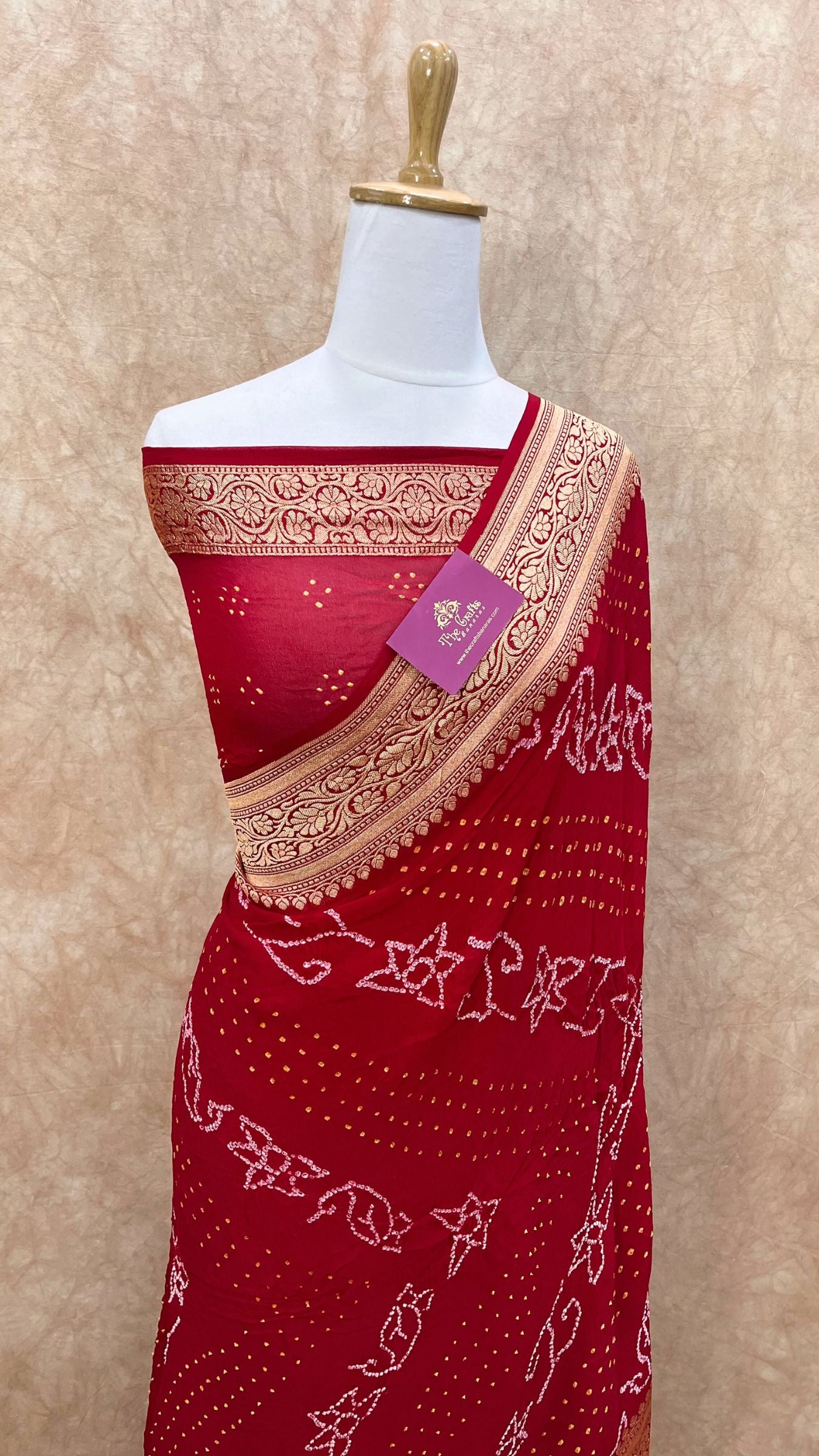 Pure Georgette Banarasi Handloom Bandhej Saree