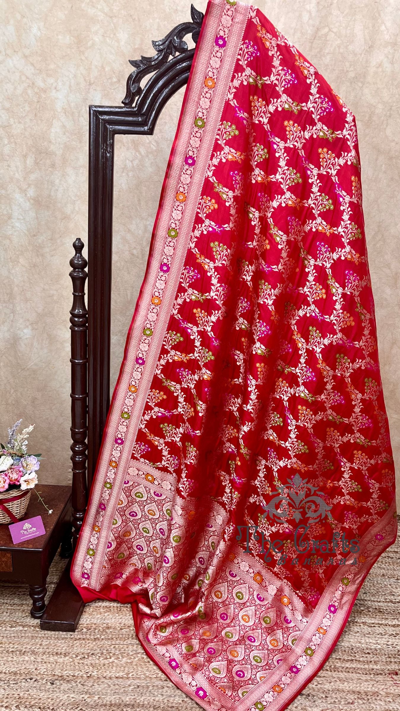 Pure Katan Silk Handloom Banarasi Saree - Jaal With Meenakari