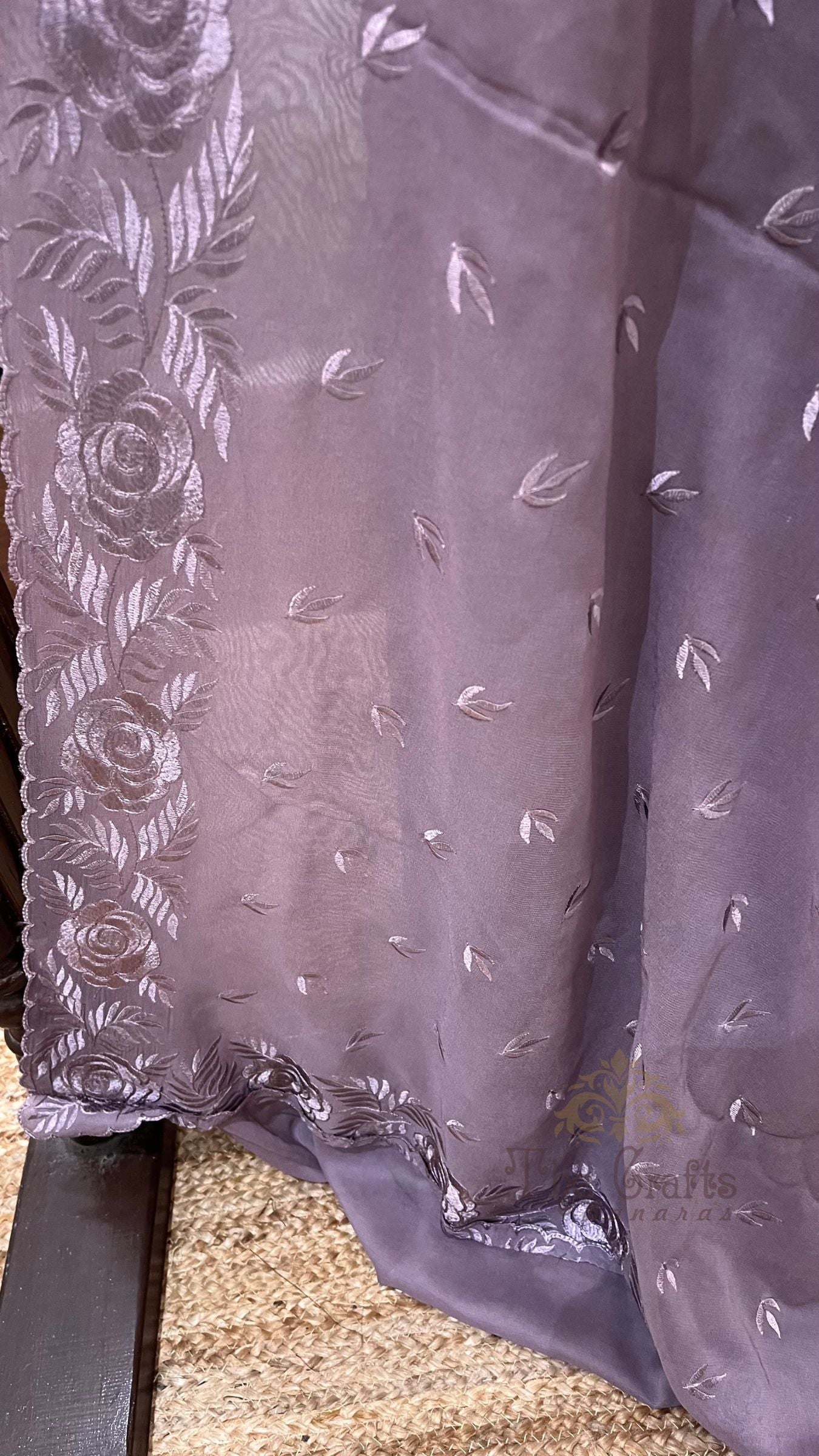 Pure Georgette Chikankari Handloom Banarasi Saree