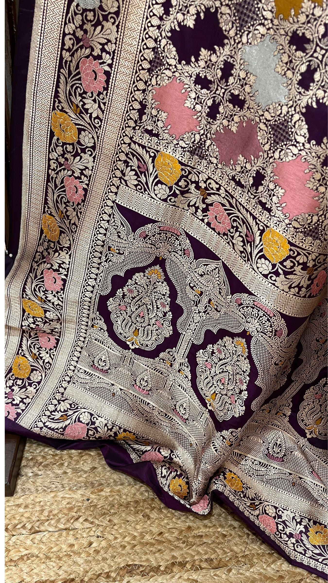 Rangkat Pure Katan Silk Handloom Banarasi Saree - Jaal with meenakari